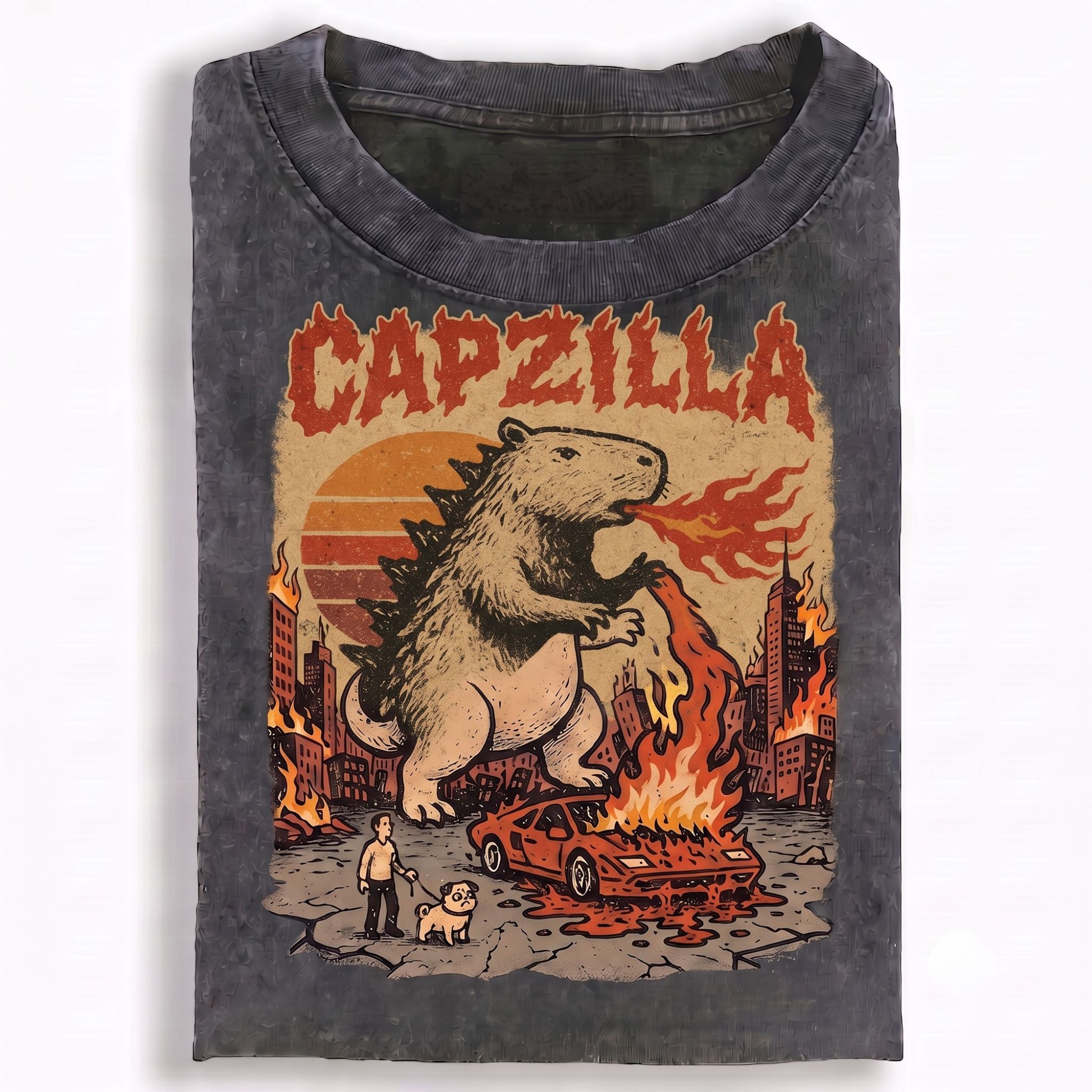 Retro Capybara Monster Fire T-Shirt