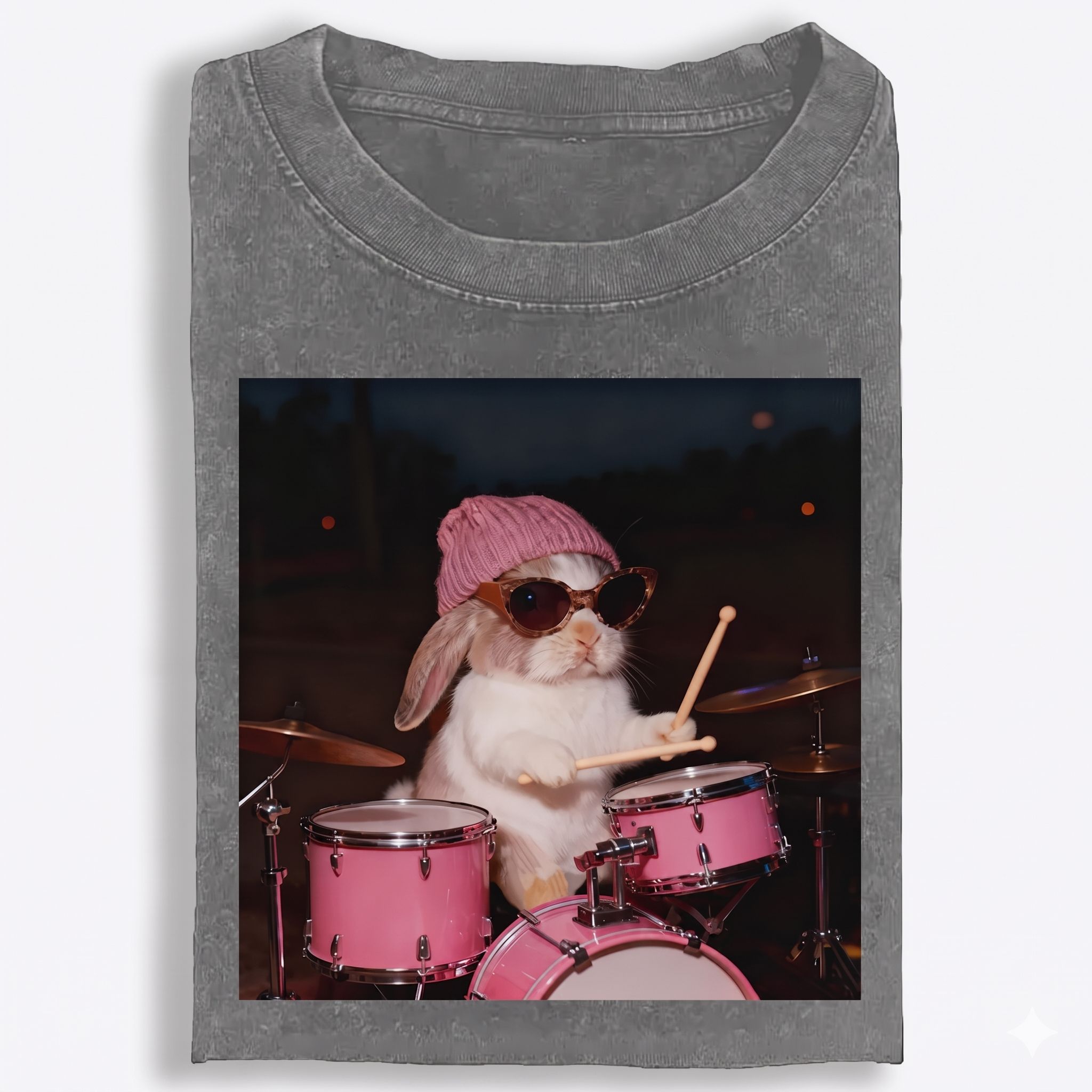 Bunny Rockin' Bunny Retro Washed T-Shirt | 100% Cotton | Streetwear Essential