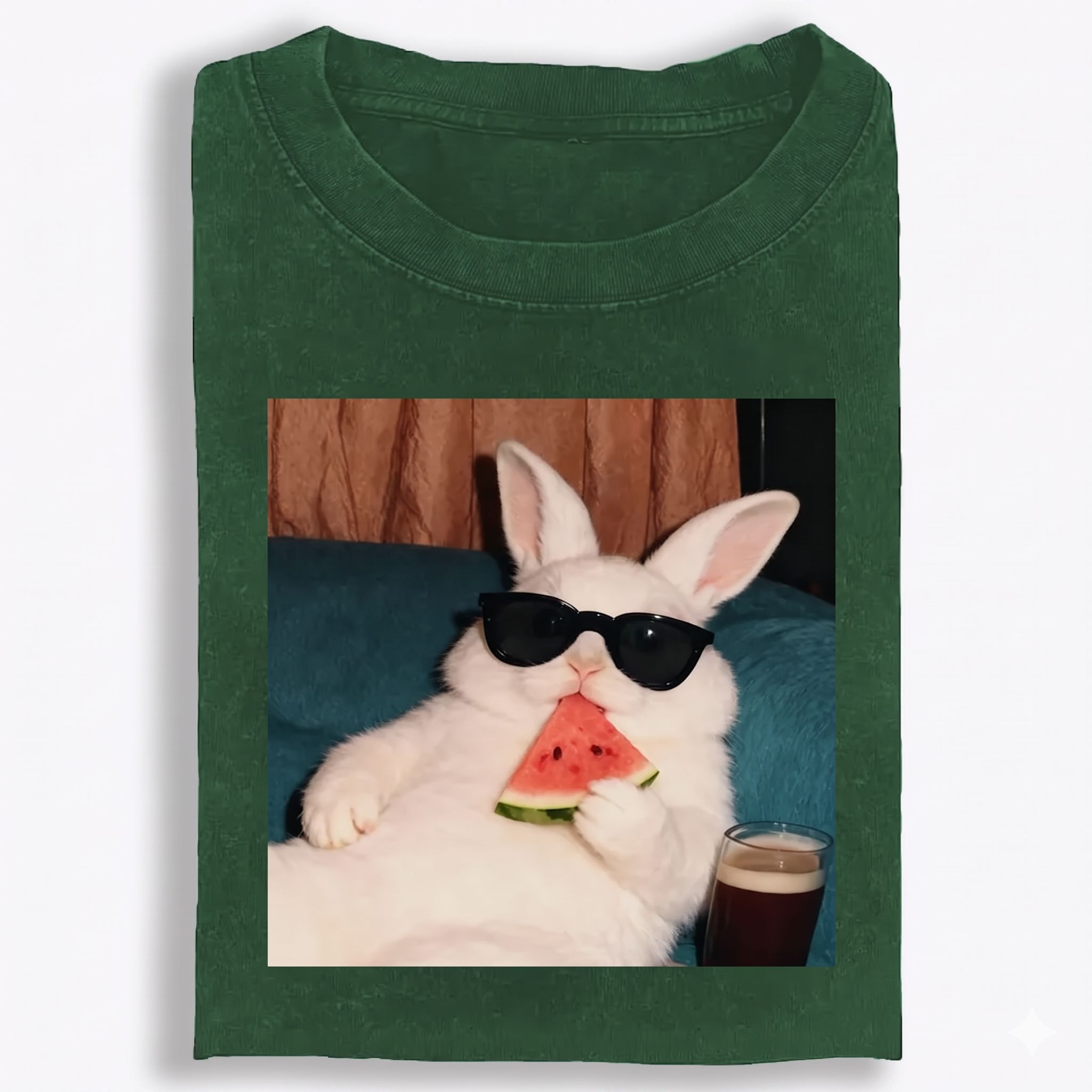 Rabbit Eating Watermelon Sunglasses Retro Washed T-Shirt | 100% Cotton | Streetwear Essential