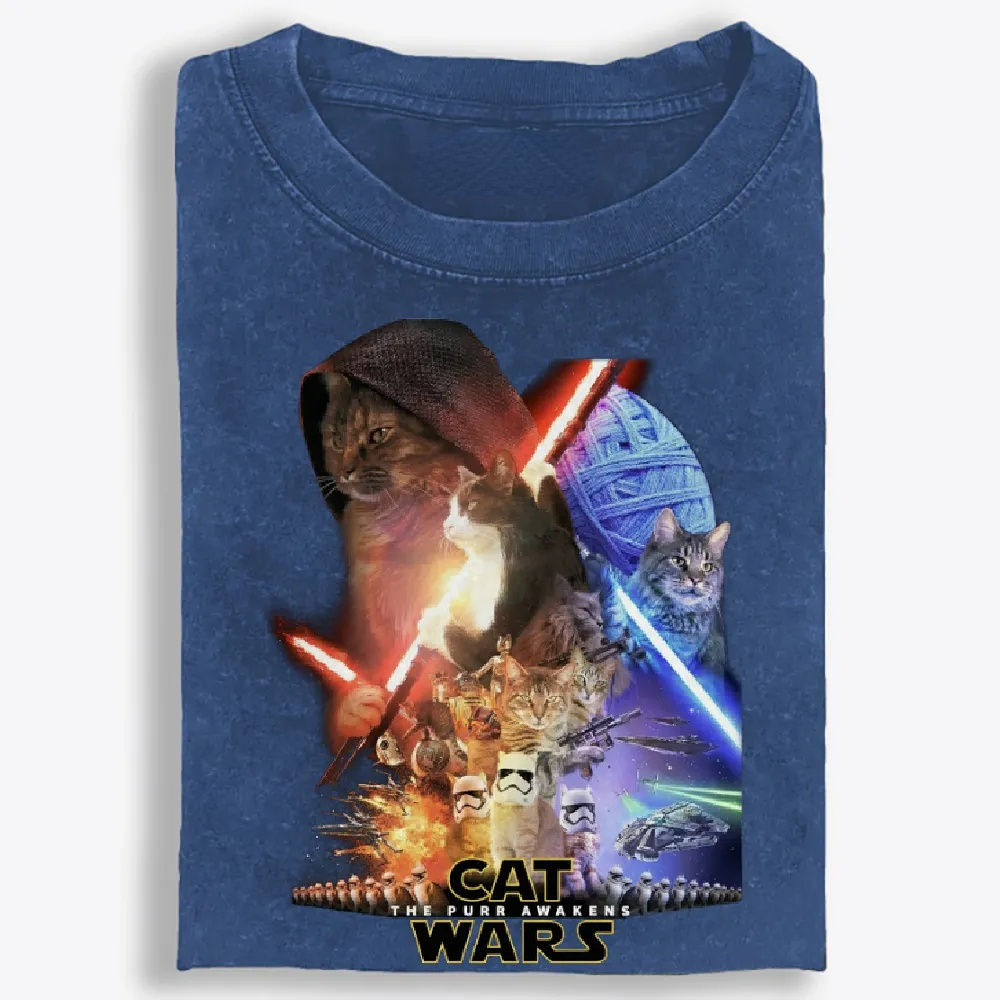 Cat Wars: The Purr Awakens" Vintage Washed T-Shirt | 100% Cotton | Streetwear Essential