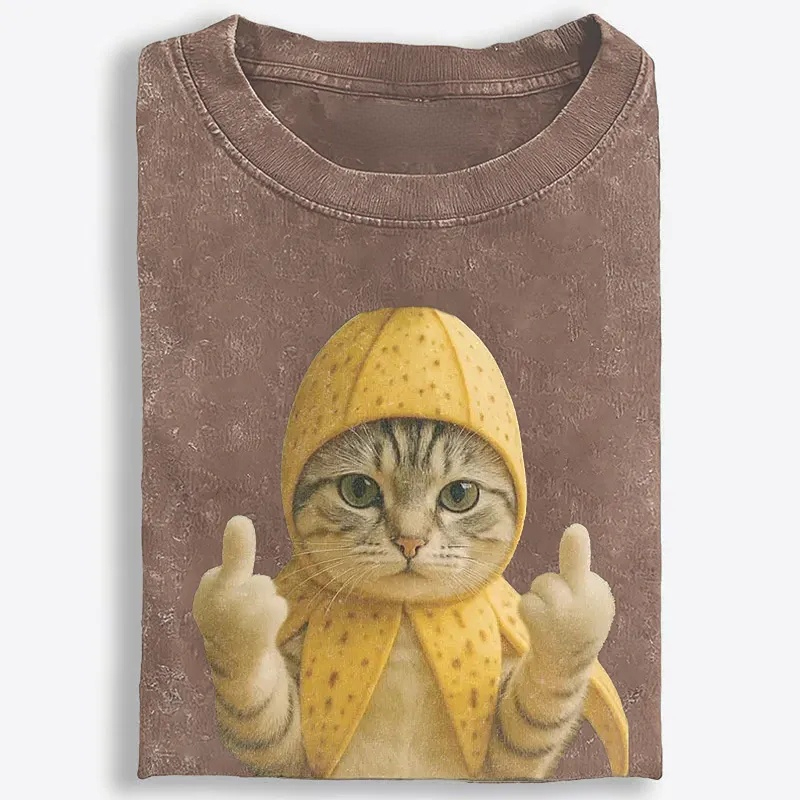 Banana Cat Middle Finger Meme Retro Washed T-Shirt | 100% Cotton | Streetwear Essential