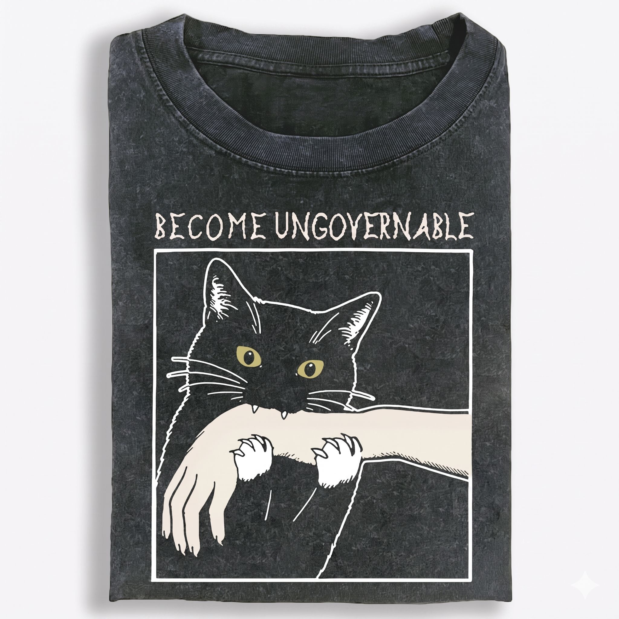Become Ungovernable Cat Retro Washed T-Shirt | 100% Cotton | Streetwear Essential