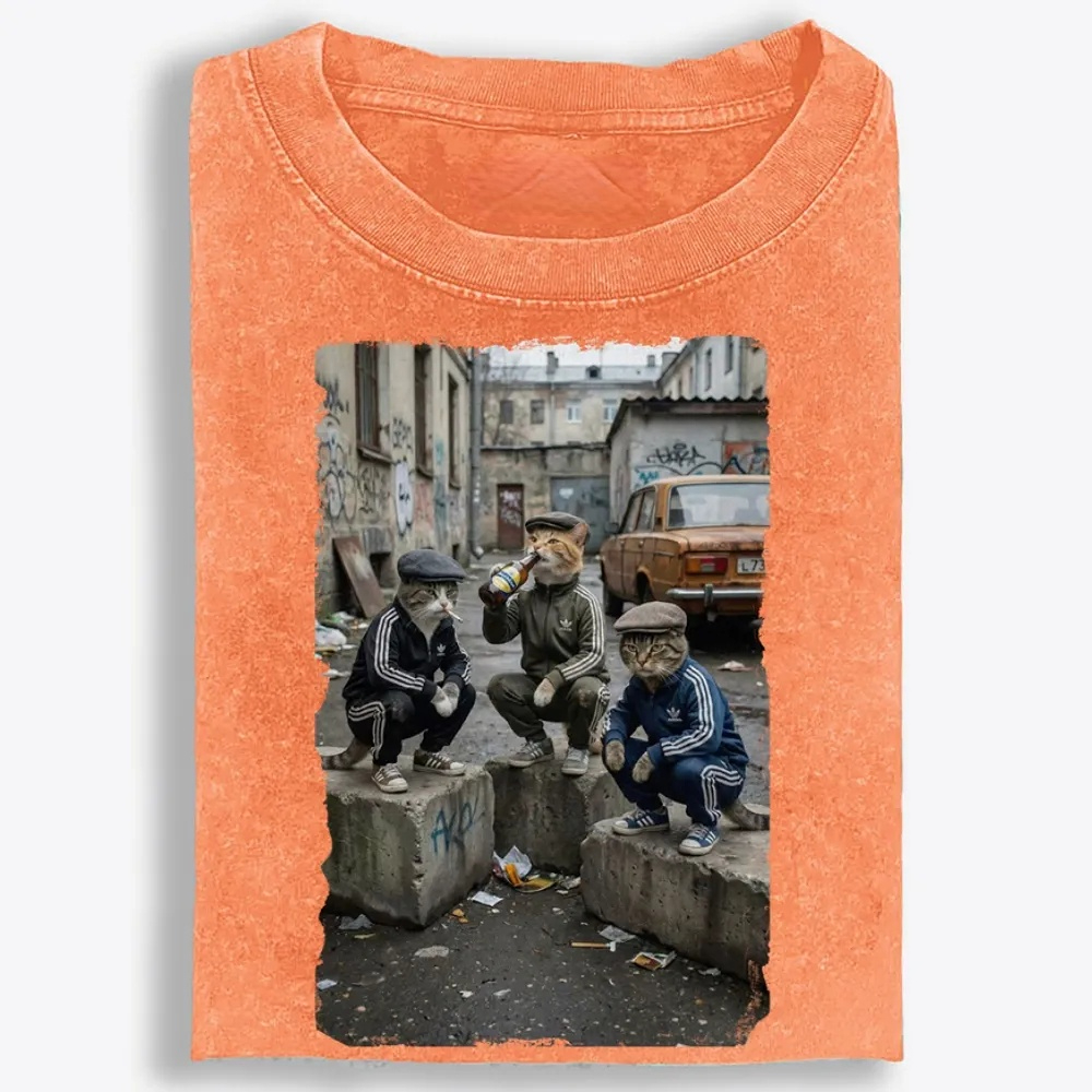 Slav Cat Crew Hardcore Retro Washed T-Shirt | 100% Cotton | Streetwear Essential