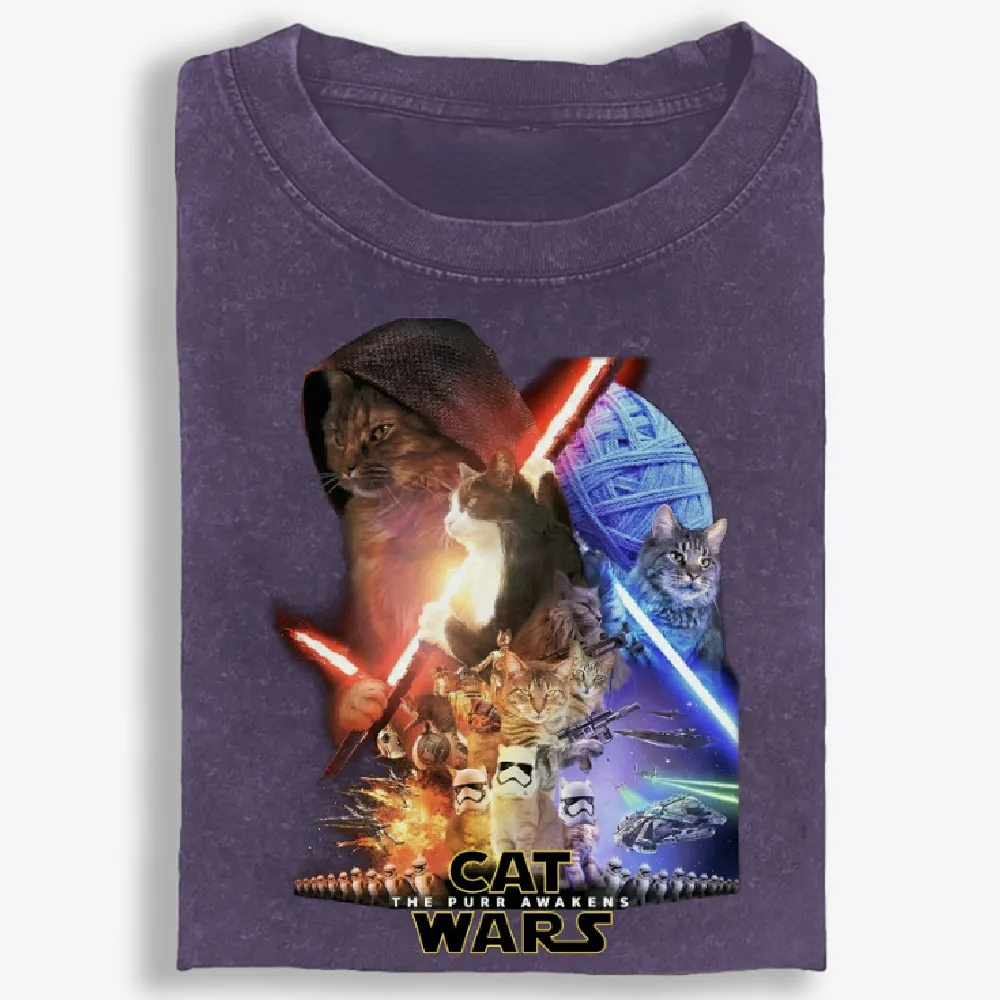 Cat Wars: The Purr Awakens" Vintage Washed T-Shirt | 100% Cotton | Streetwear Essential