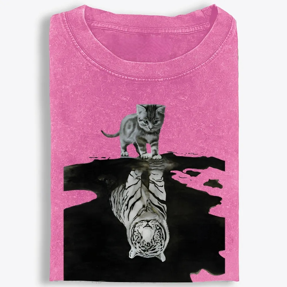 Tiger Shadow Kitten Retro Washed T-Shirt | 100% Cotton | Streetwear Essential