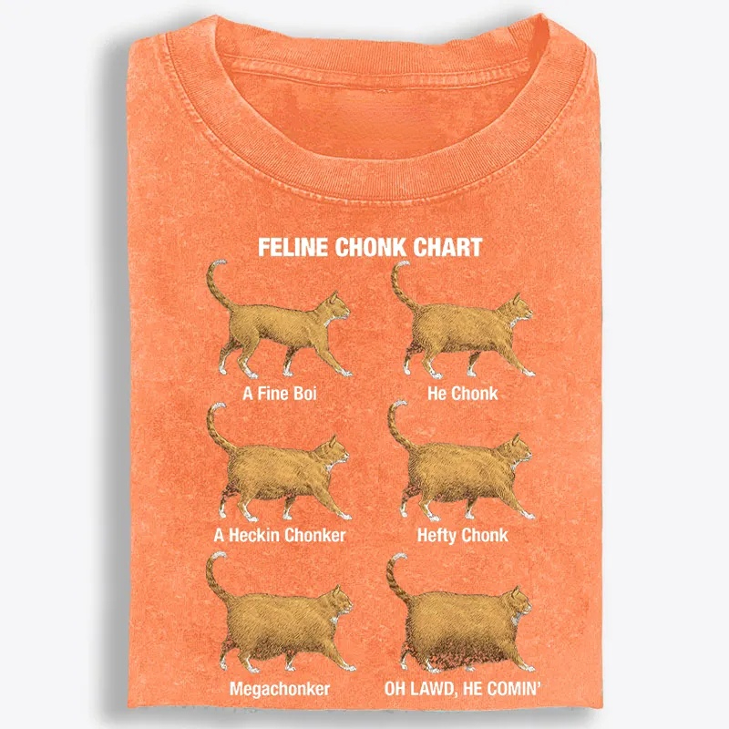 Feline Chonk Chart Cat Retro Washed T-Shirt | 100% Cotton | Streetwear Essential