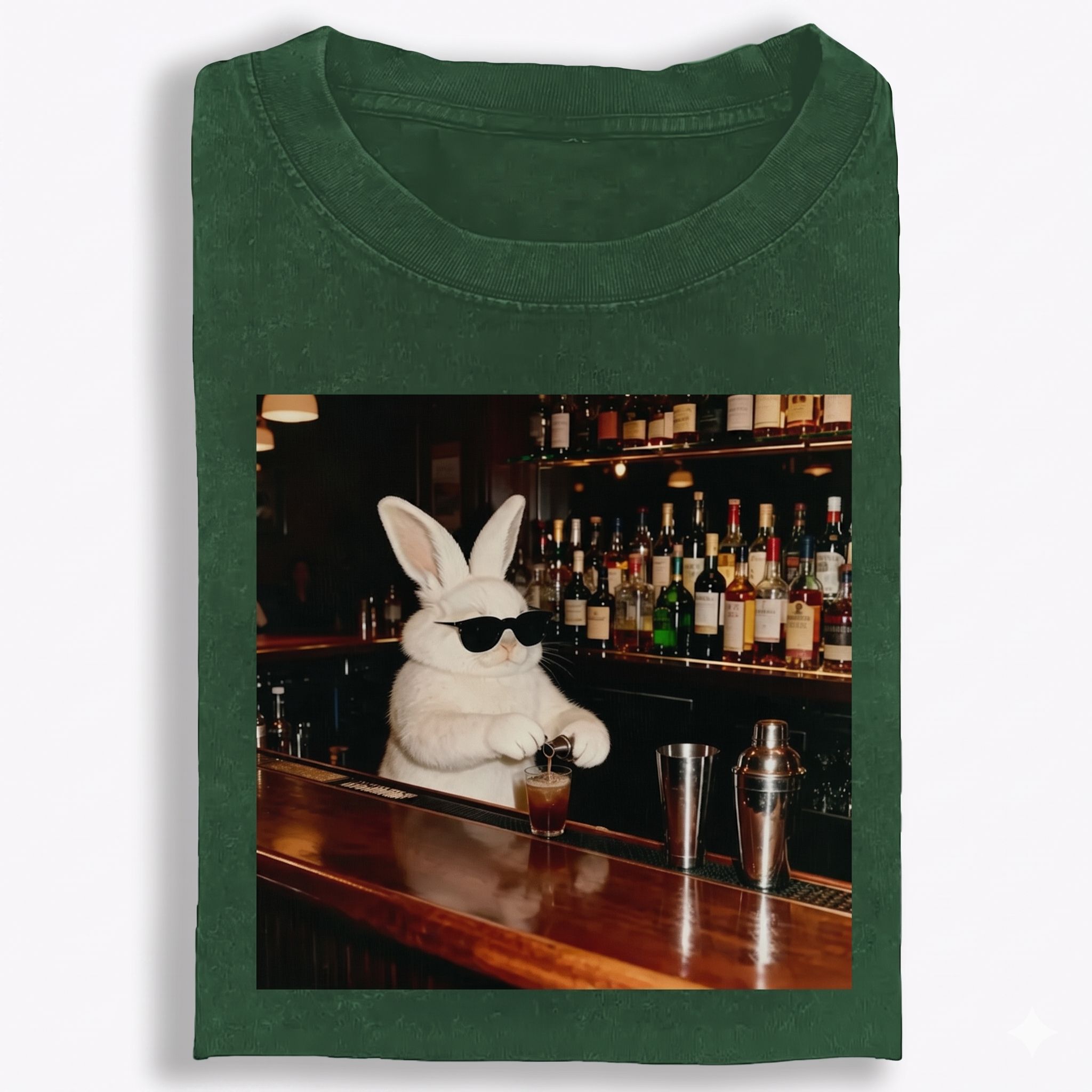 Bartender Rabbit Cool Guy Retro Washed T-Shirt | 100% Cotton | Streetwear Essential