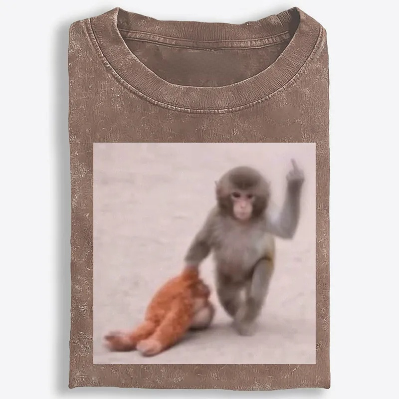 Punch-kun Monkey Meme Graphic Retro Washed T-Shirt | 100% Cotton | Streetwear Essential