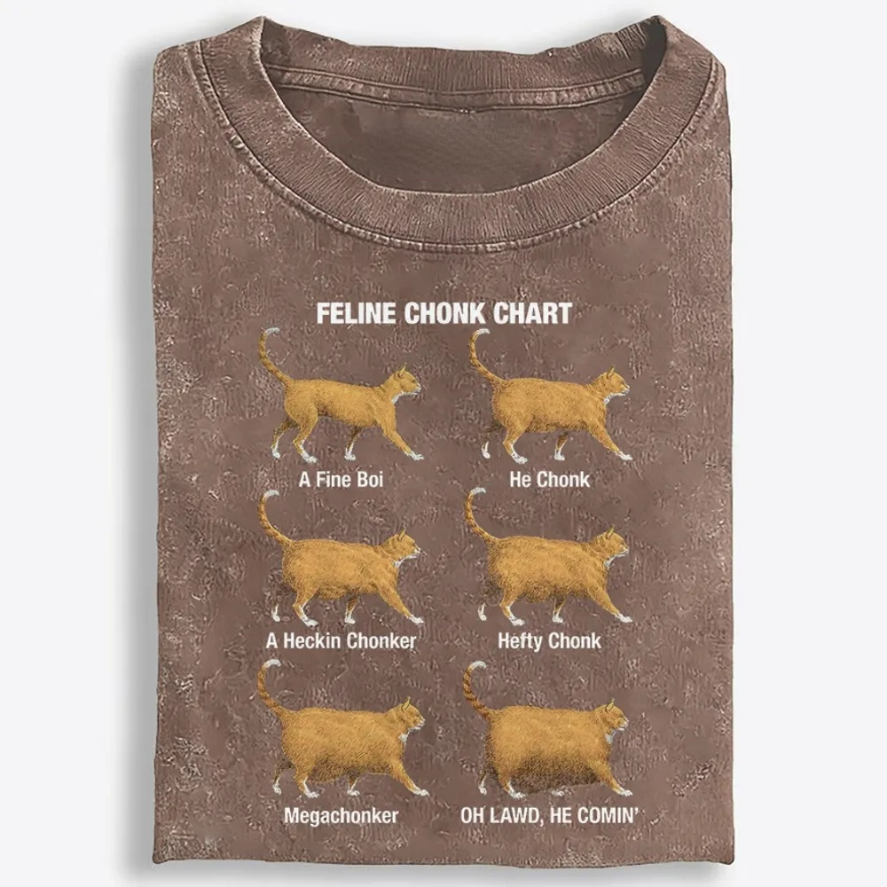 Feline Chonk Chart Cat Retro Washed T-Shirt | 100% Cotton | Streetwear Essential