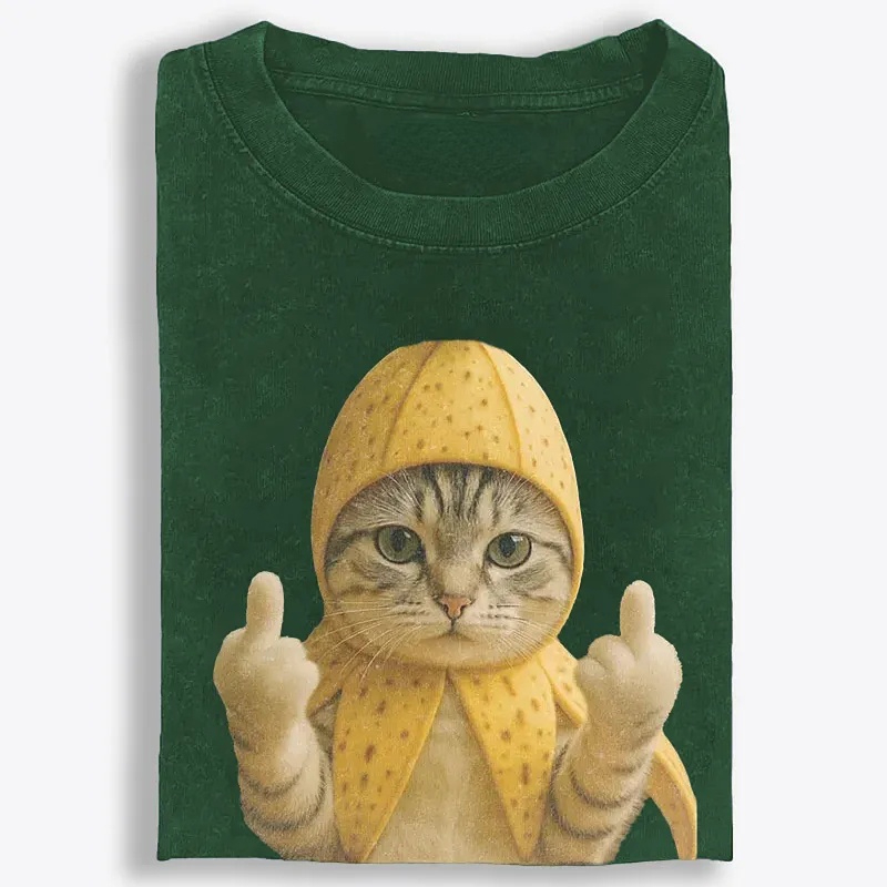 Banana Cat Middle Finger Meme Retro Washed T-Shirt | 100% Cotton | Streetwear Essential