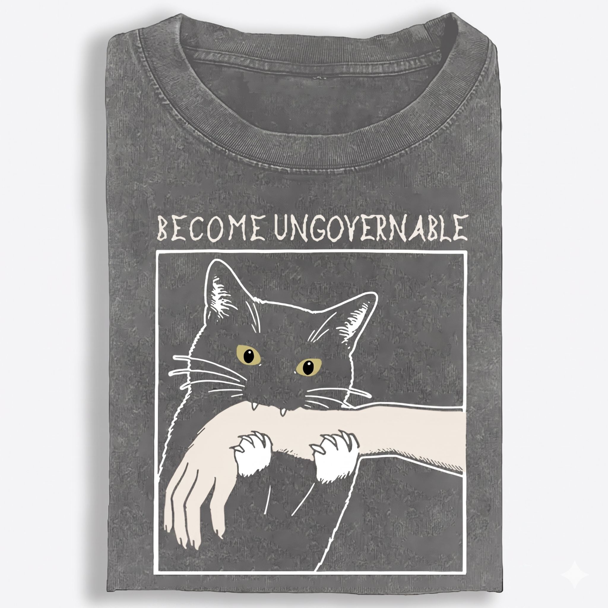 Become Ungovernable Cat Retro Washed T-Shirt | 100% Cotton | Streetwear Essential