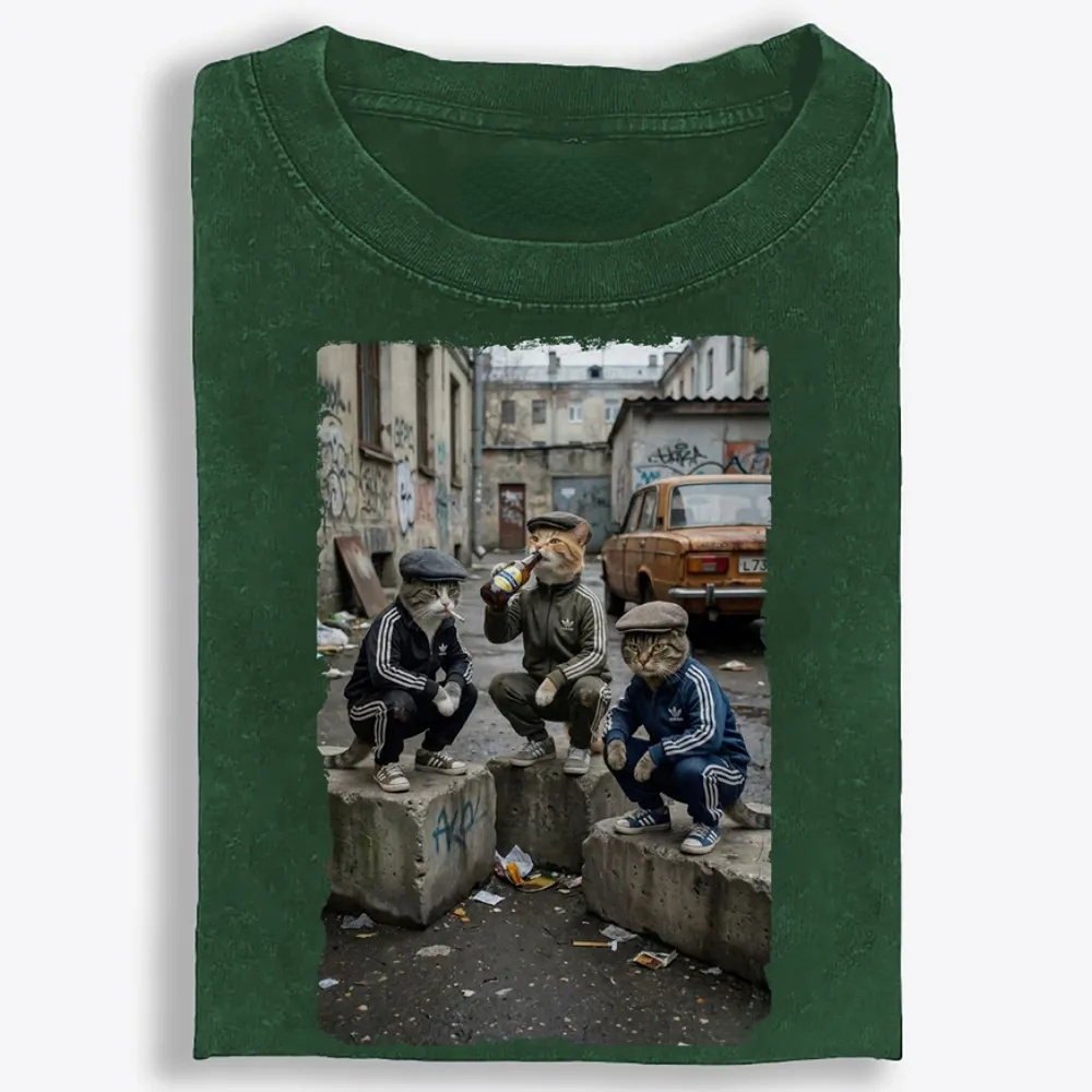 Slav Cat Crew Hardcore Retro Washed T-Shirt | 100% Cotton | Streetwear Essential