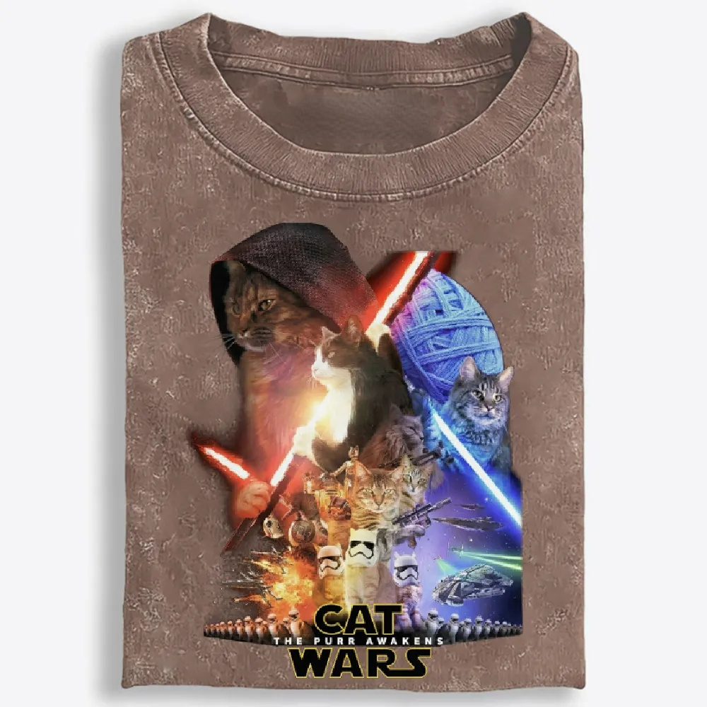 Cat Wars: The Purr Awakens" Vintage Washed T-Shirt | 100% Cotton | Streetwear Essential