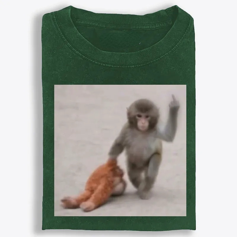 Punch-kun Monkey Meme Graphic Retro Washed T-Shirt | 100% Cotton | Streetwear Essential