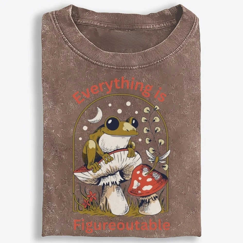 Everything Is Figureoutable Frog Retro Washed T-Shirt | 100% Cotton | Streetwear Essential