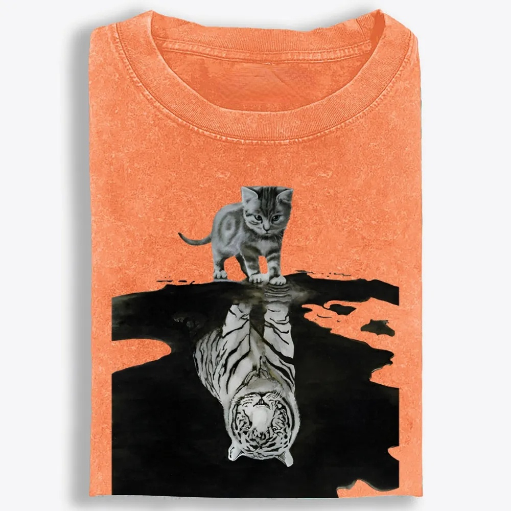 Tiger Shadow Kitten Retro Washed T-Shirt | 100% Cotton | Streetwear Essential