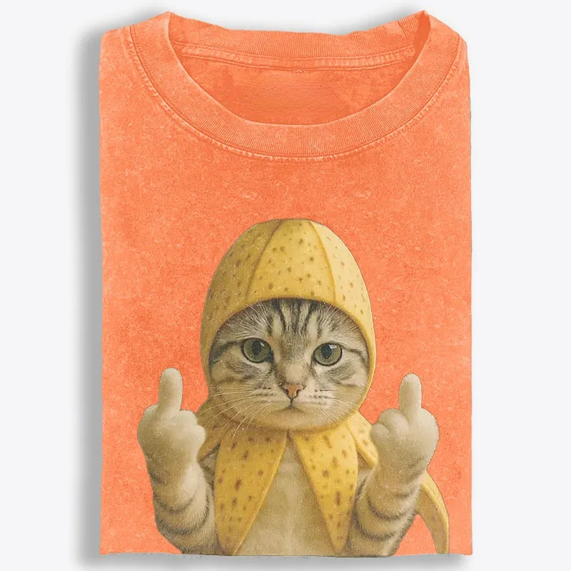 Banana Cat Middle Finger Meme Retro Washed T-Shirt | 100% Cotton | Streetwear Essential