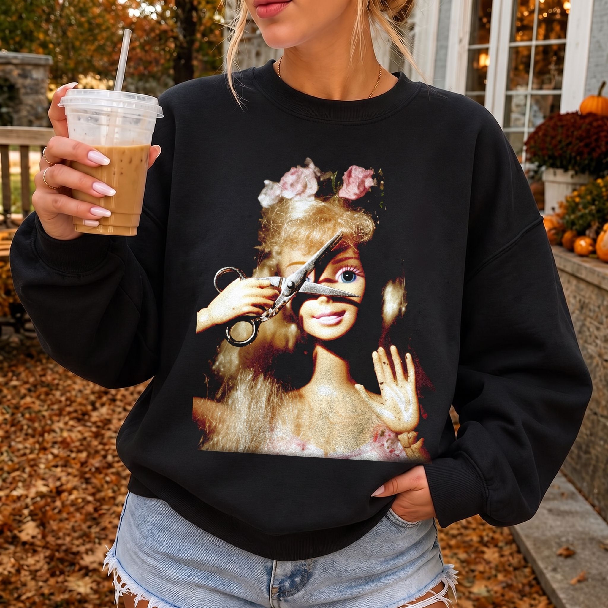 WHIMSICAL ART, HAIRCUT, VINTAGE ART, DOLL FACE Sweatshirt