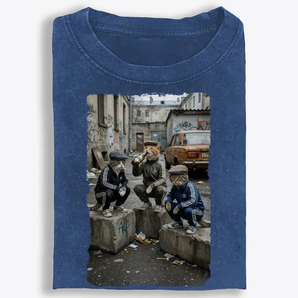 Slav Cat Crew Hardcore Retro Washed T-Shirt | 100% Cotton | Streetwear Essential