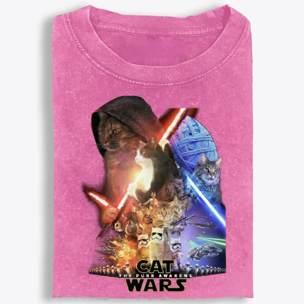 Cat Wars: The Purr Awakens" Vintage Washed T-Shirt | 100% Cotton | Streetwear Essential