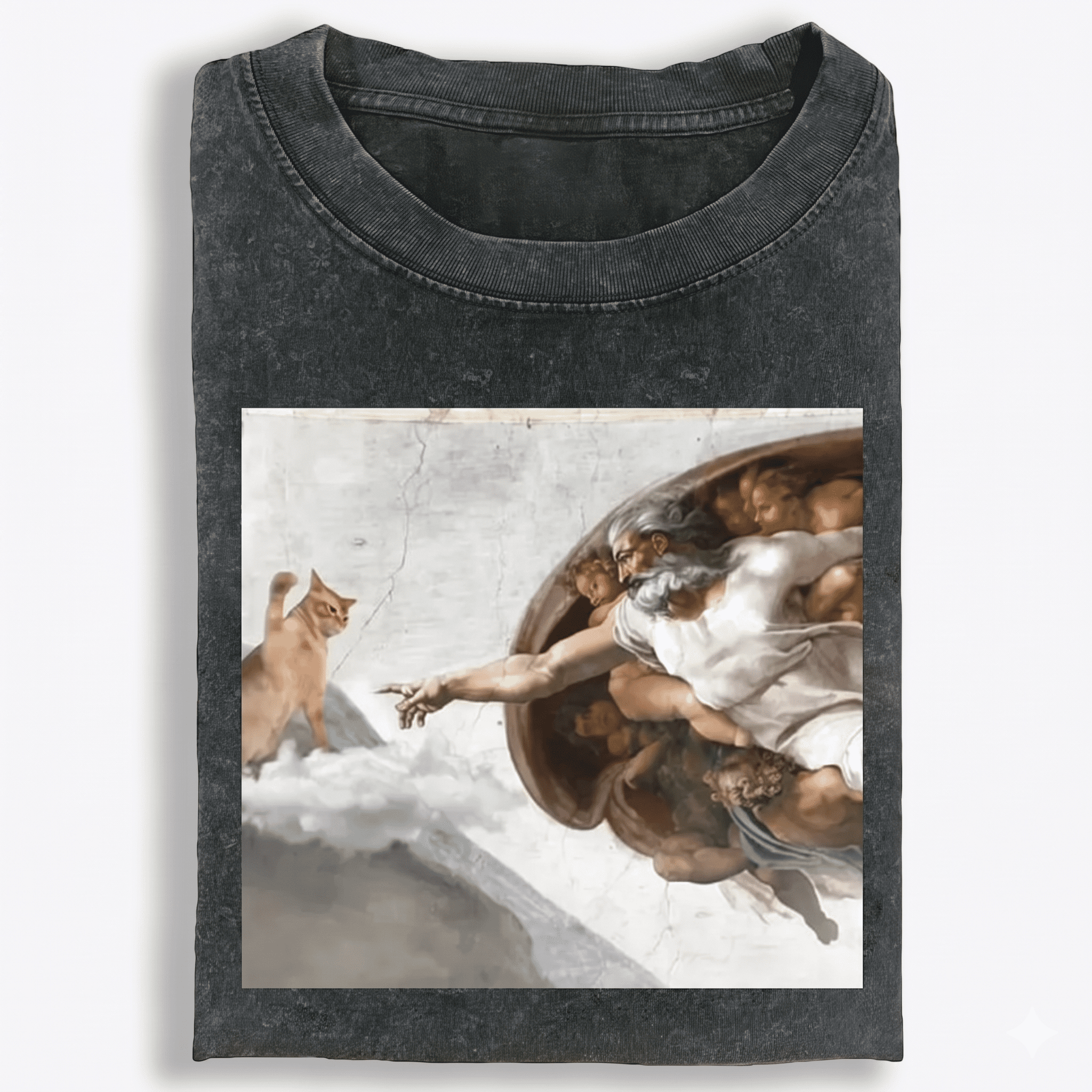 Cat Parody of "The Creation of Adam" Art Retro Washed T-Shirt | 100% Cotton | Streetwear Essential