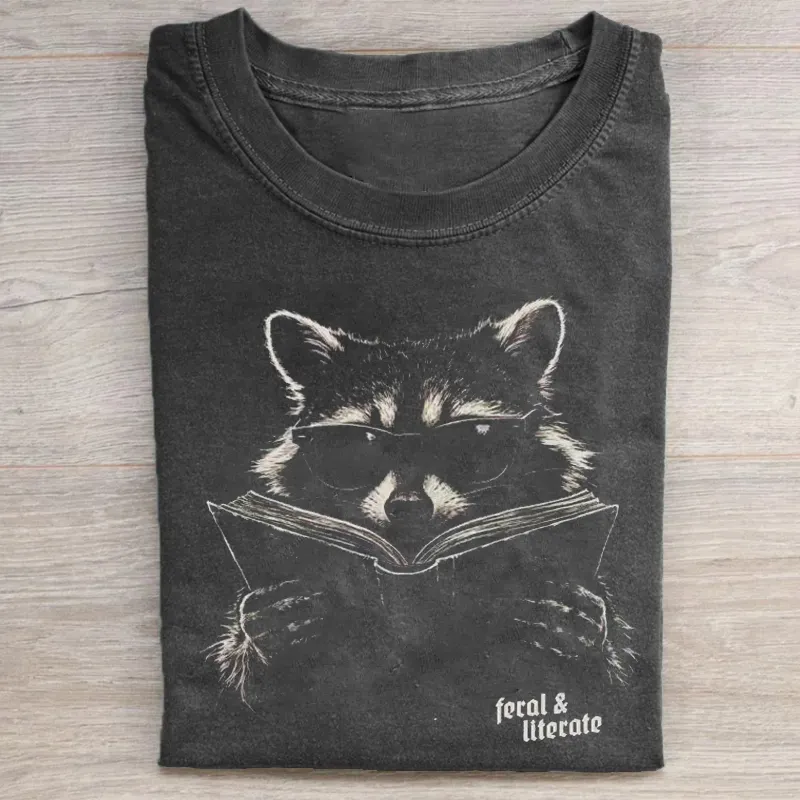 Funny Bookish Raccoon Graphic T-shirt