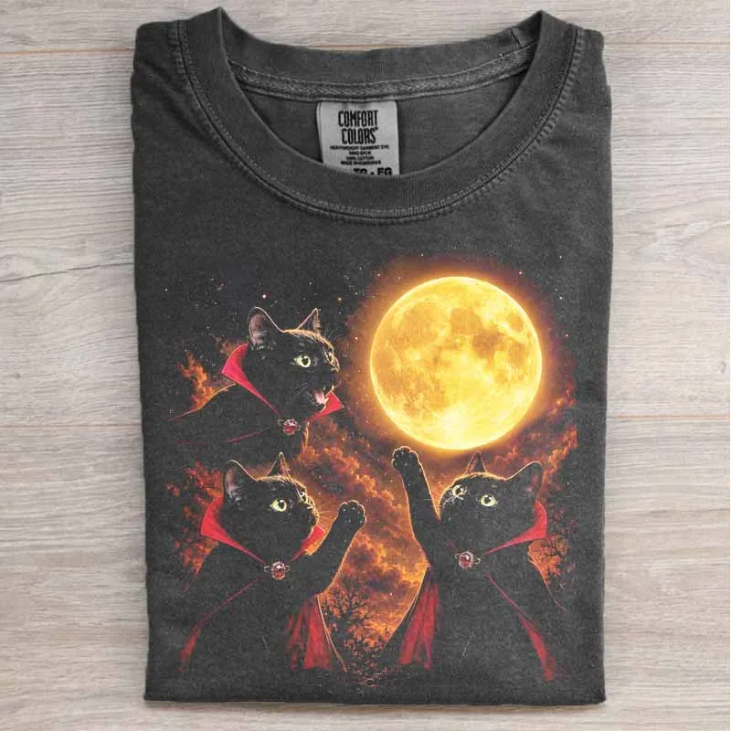Black Cat Howling at Moon Vintage 90s Graphic T-shirt