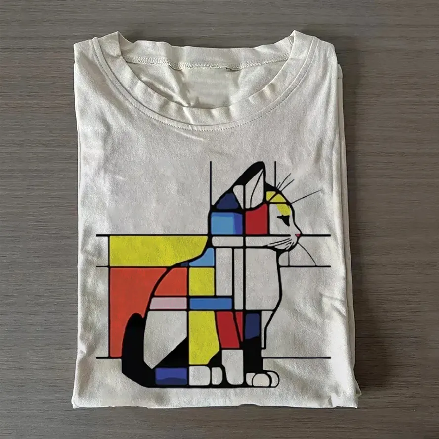 Geometric Cat Art In Primary Colors T-Shirt