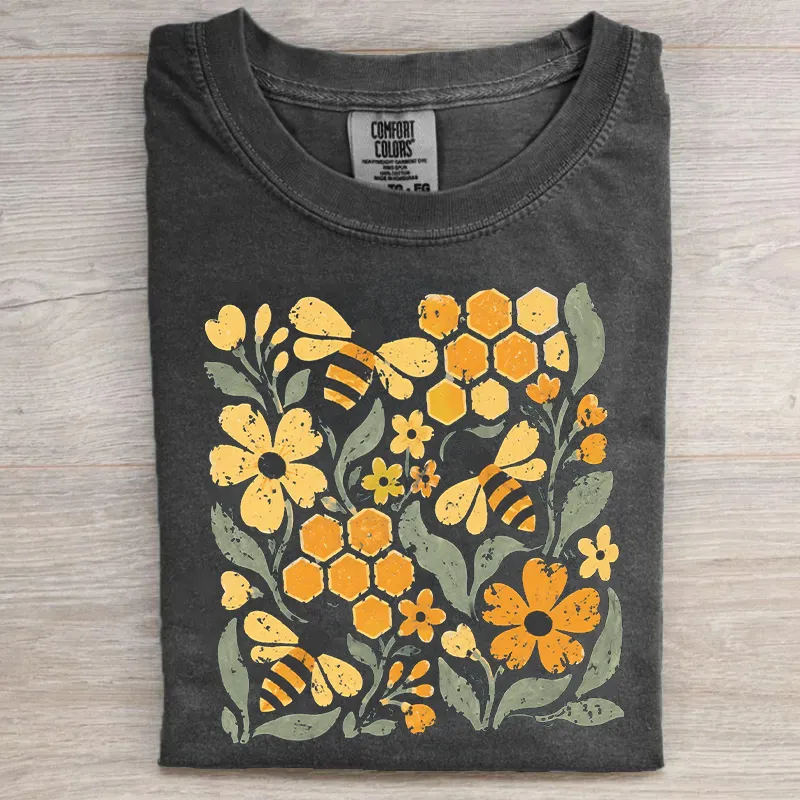 Bee Floral Wildflower Honeycomb Nature Lover T-shirt
