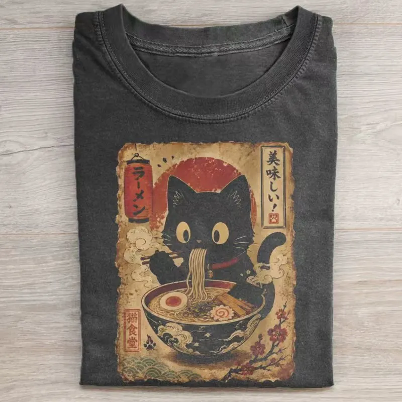 Cute Black Cat Noodles T-shirt