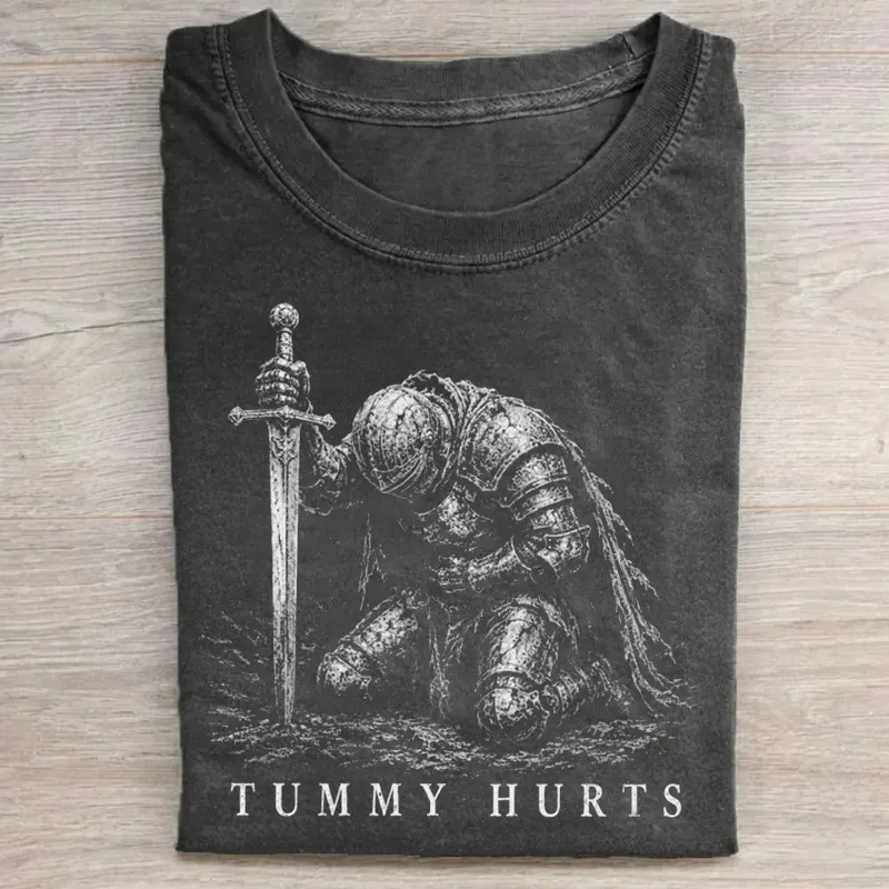 Tummy Hurts Knight Funny Dark Fantasy T-shirt