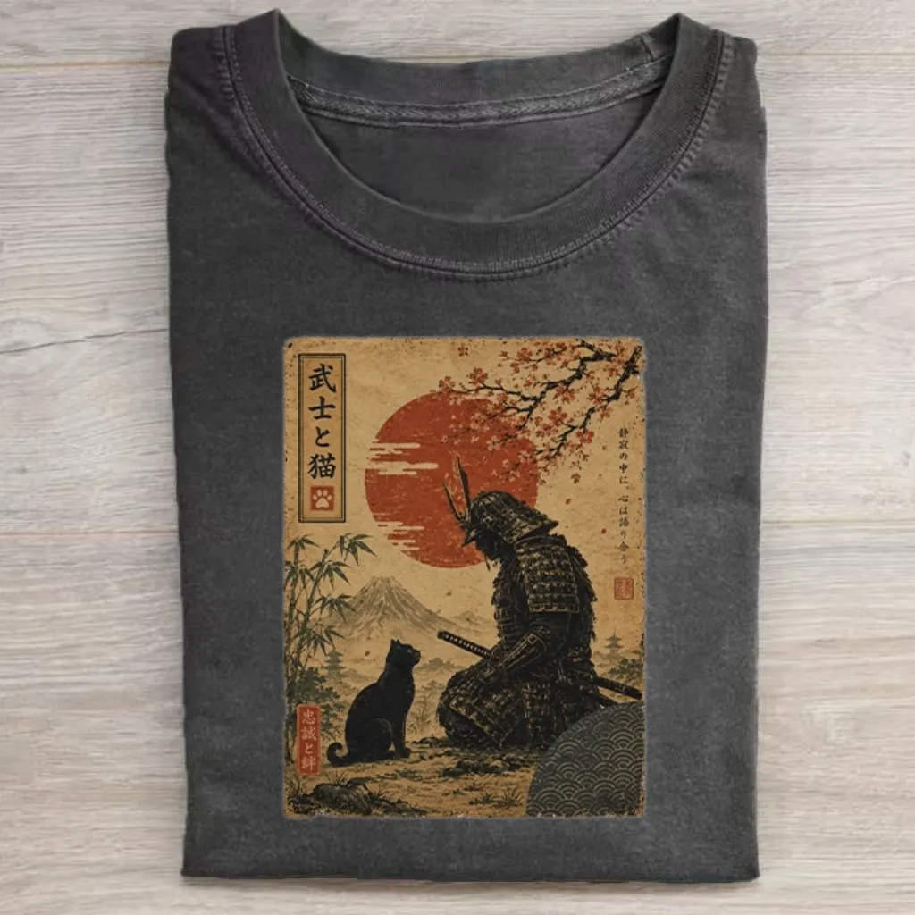 Vintage Black Cat Cherry Blossom T-shirt