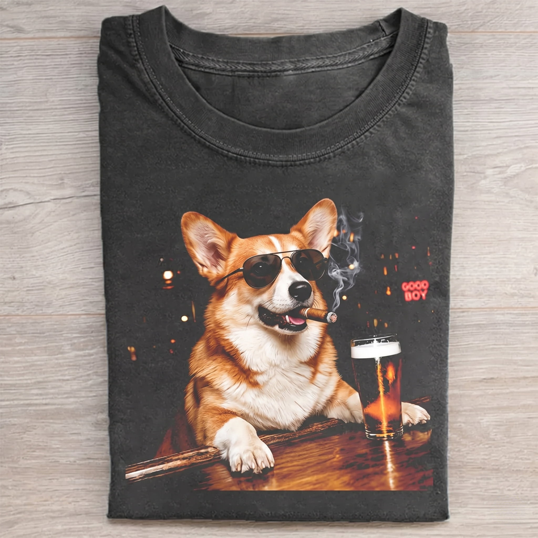 Welsh Corgi Drinking Beer Graphic T-shirt