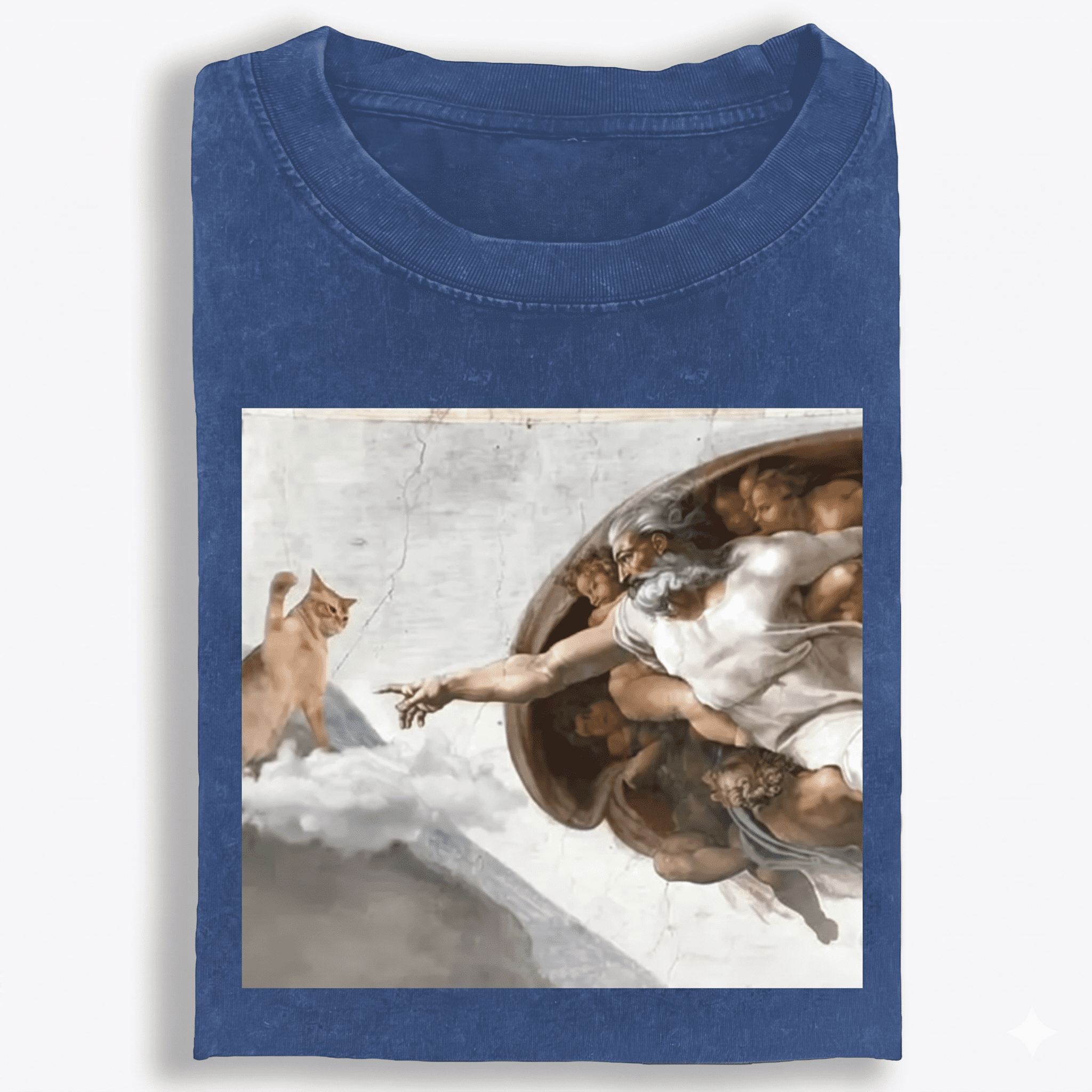Cat Parody of "The Creation of Adam" Art Retro Washed T-Shirt | 100% Cotton | Streetwear Essential