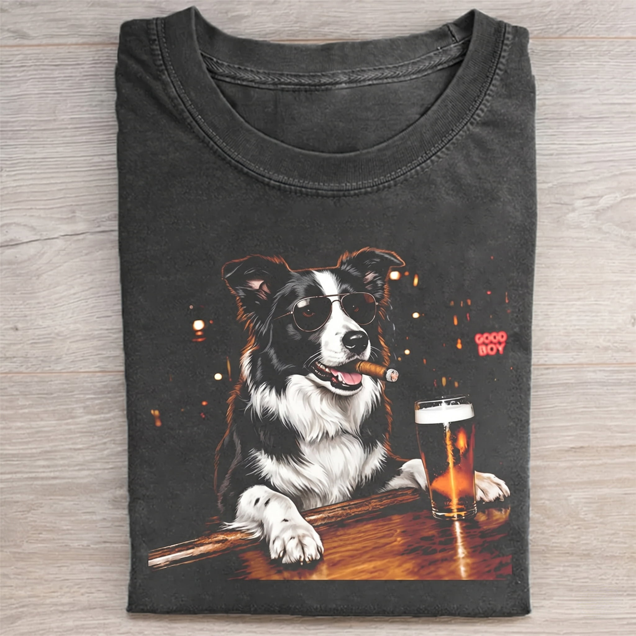 Border Collie Drinking Beer Graphic T-shirt