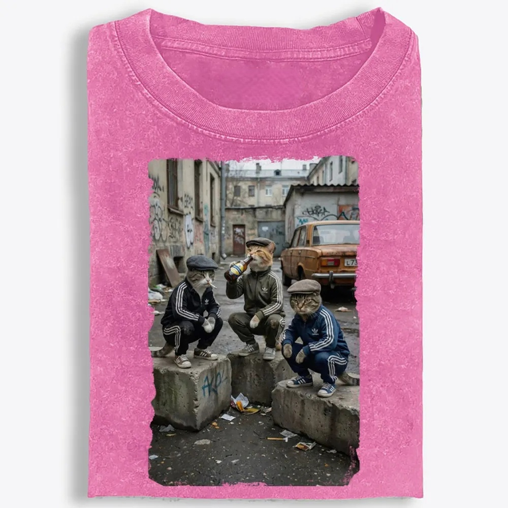 Slav Cat Crew Hardcore Retro Washed T-Shirt | 100% Cotton | Streetwear Essential