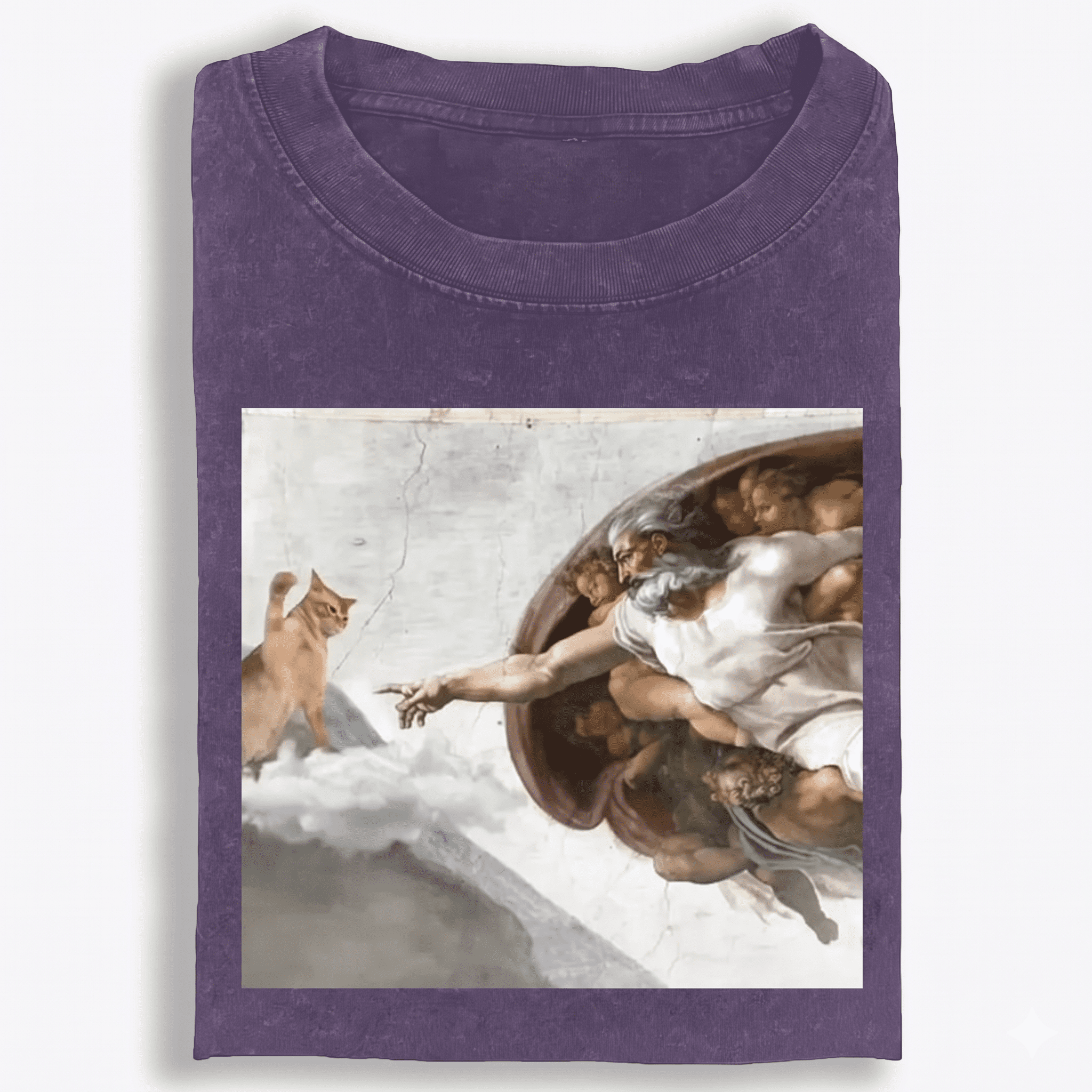 Cat Parody of "The Creation of Adam" Art Retro Washed T-Shirt | 100% Cotton | Streetwear Essential