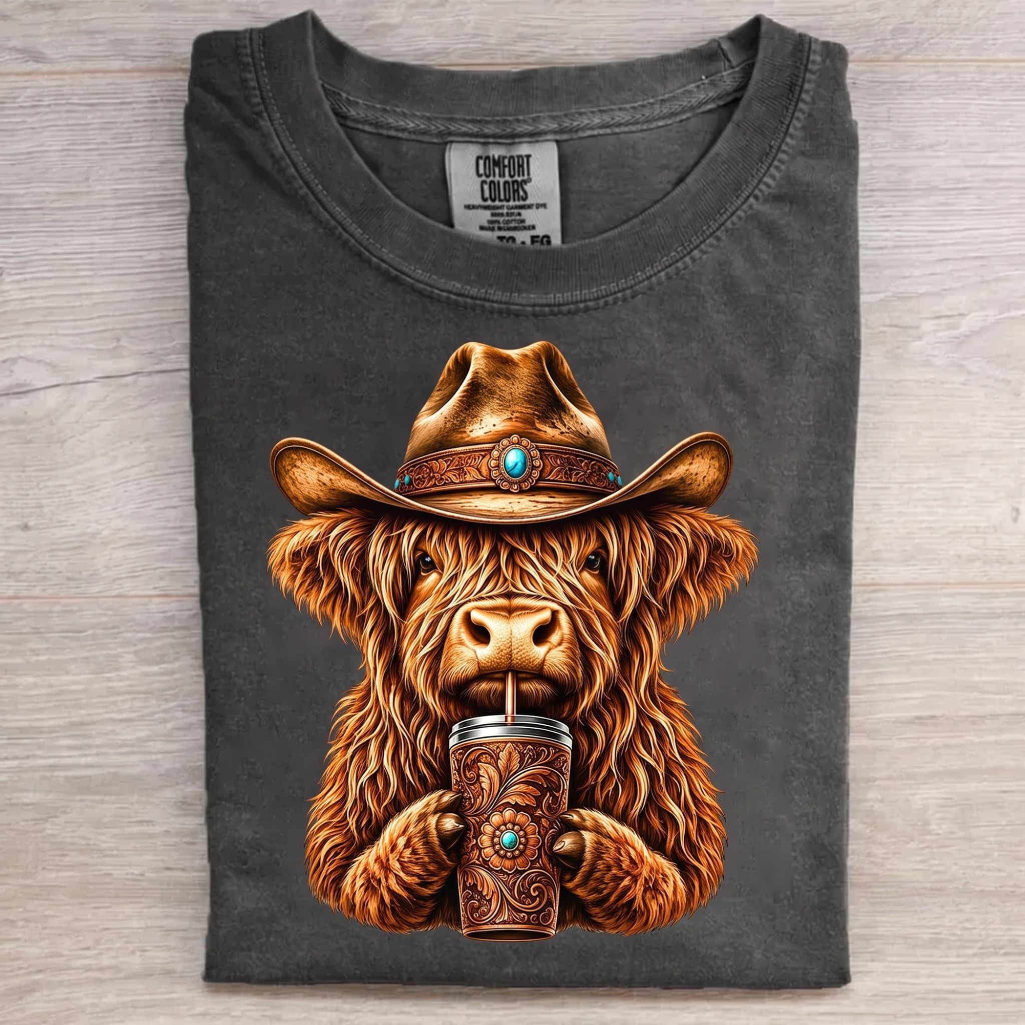 Retro Western Cowboy Highland Cow T-shirt