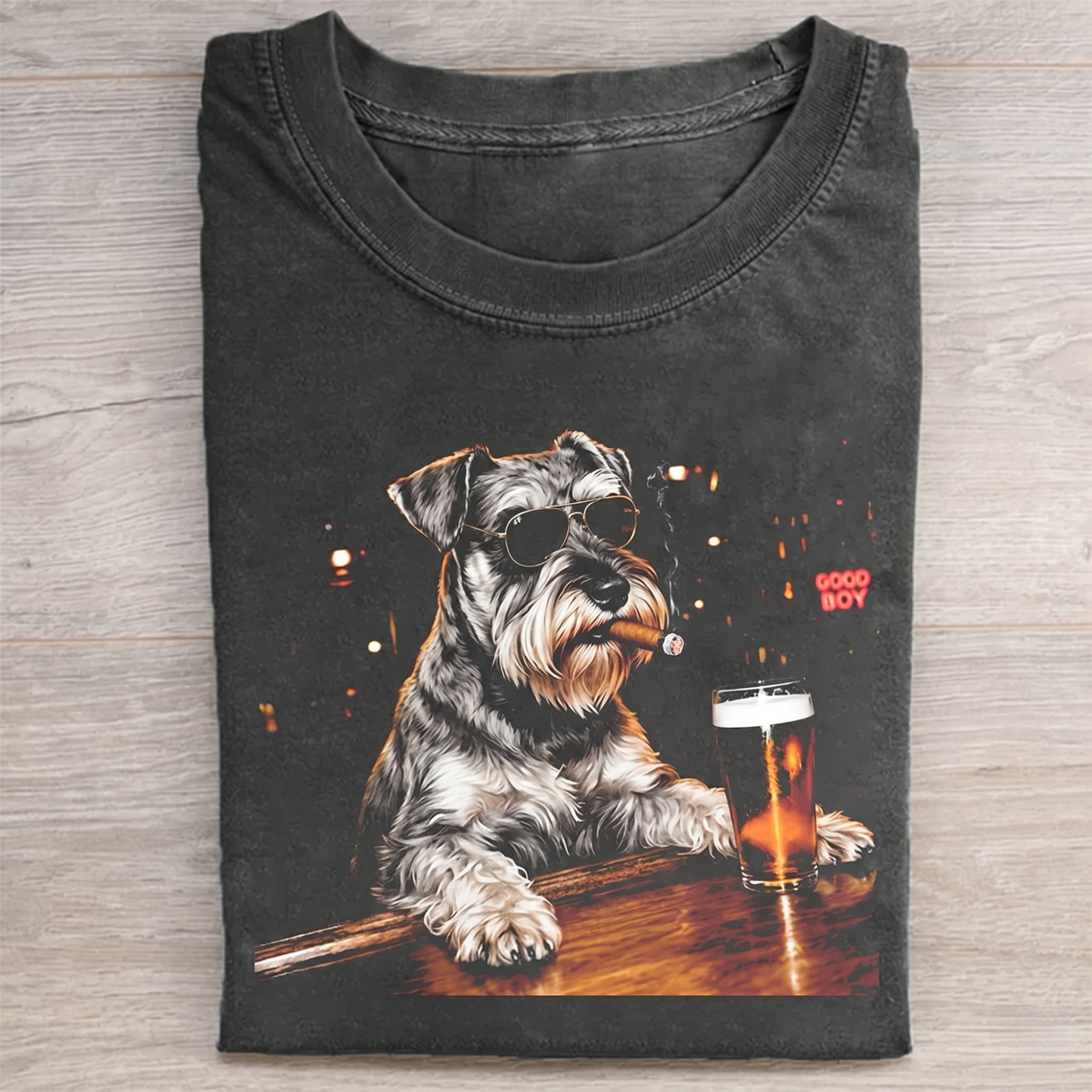 Schnauzer Drinking Beer Graphic T-shirt