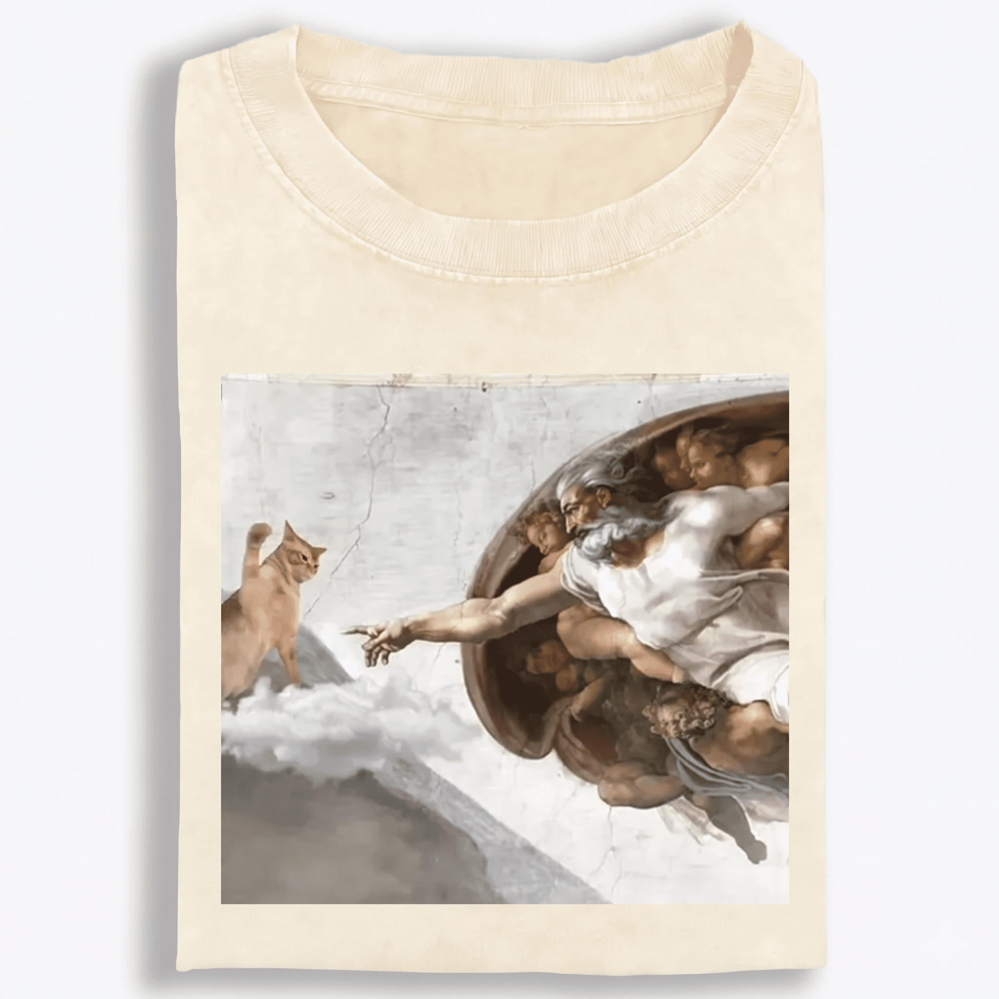 Cat Parody of "The Creation of Adam" Art Retro Washed T-Shirt | 100% Cotton | Streetwear Essential