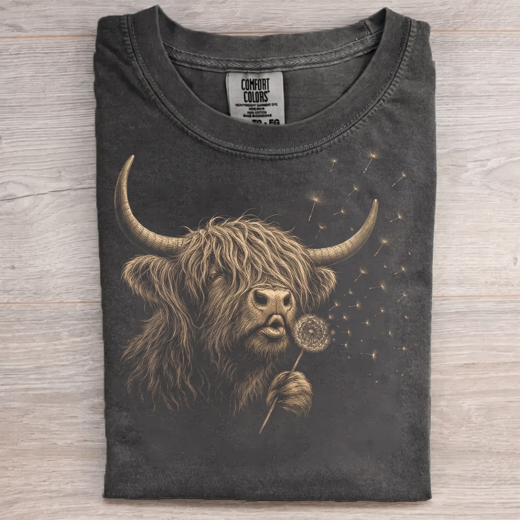 Retro Dandelion Highland Cow T-shirt
