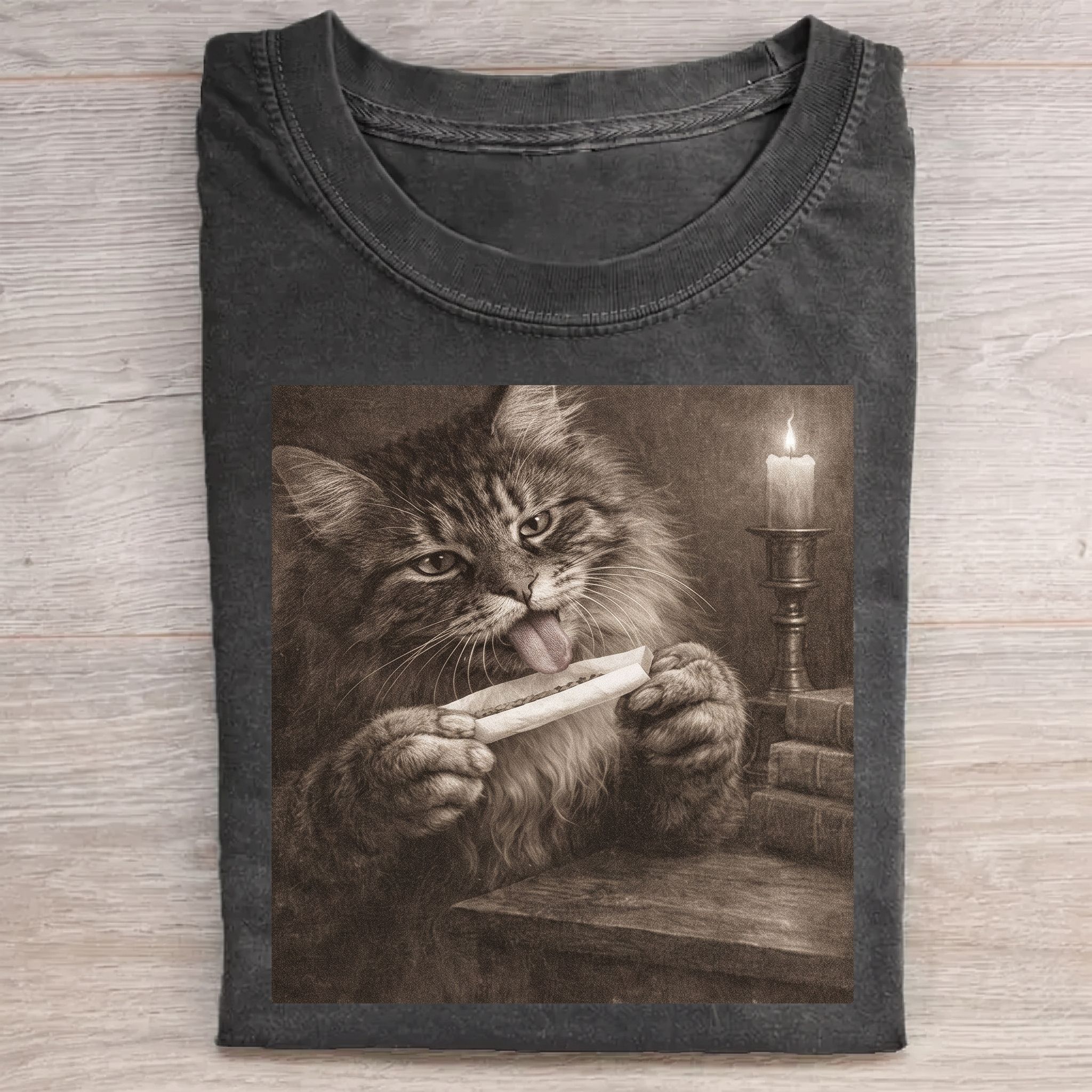 Vintage Licking Cat Portrait T-Shirt