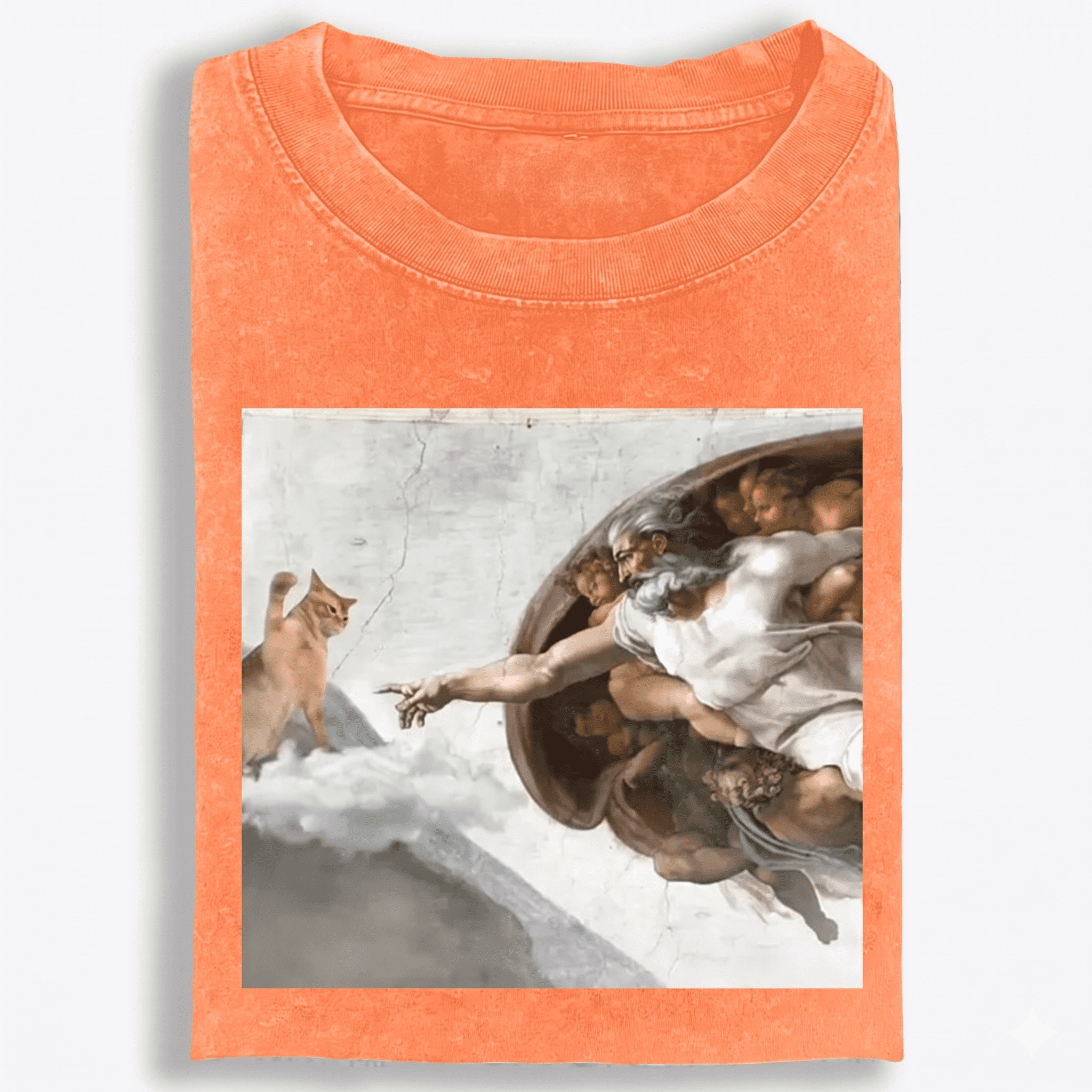 Cat Parody of "The Creation of Adam" Art Retro Washed T-Shirt | 100% Cotton | Streetwear Essential