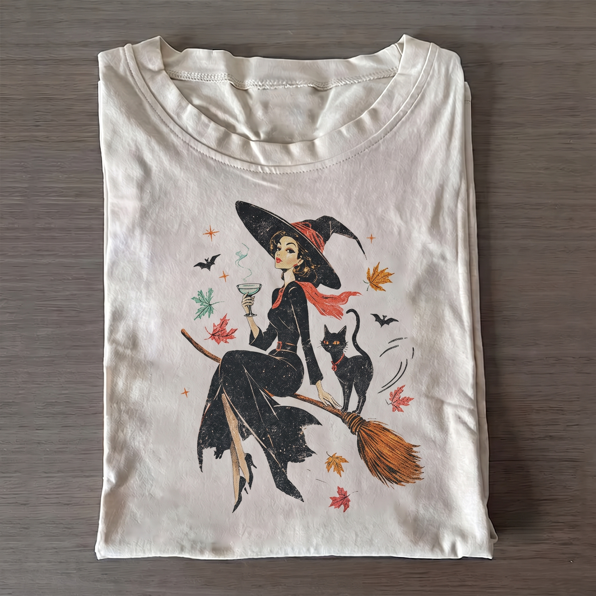 Vintage Witch & Cat Ringer T-shirt