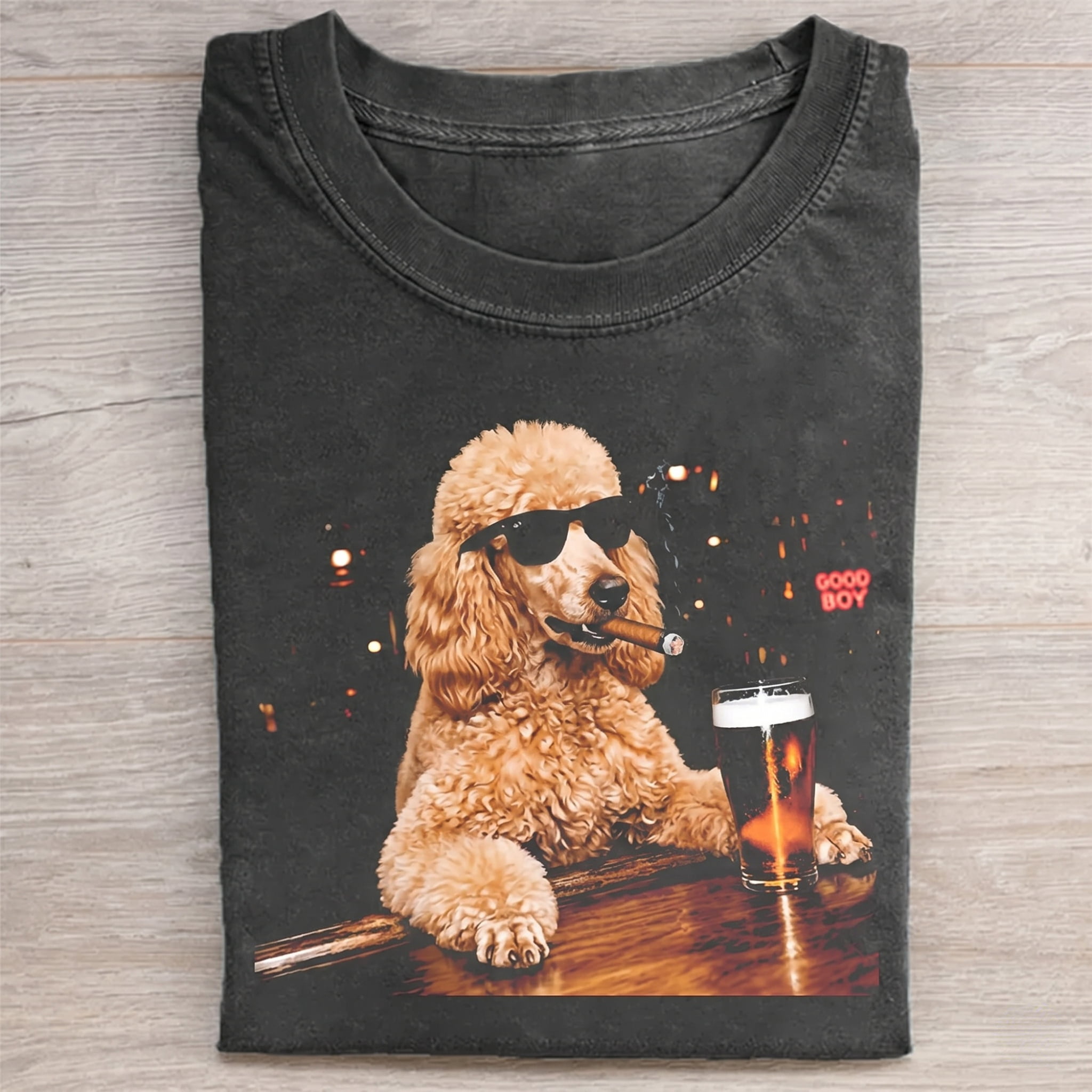 Poodle Drinking Beer Graphic T-shirt