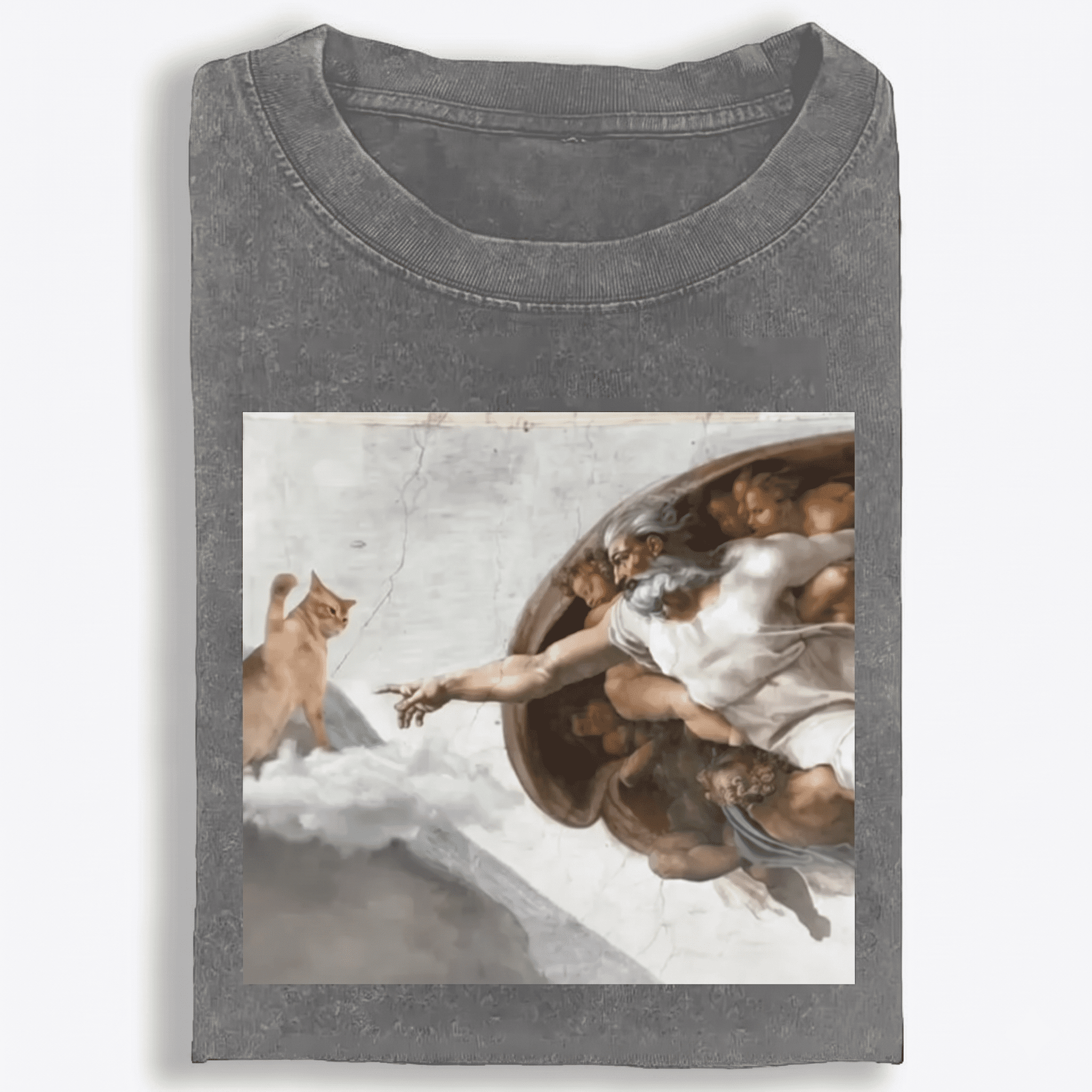 Cat Parody of "The Creation of Adam" Art Retro Washed T-Shirt | 100% Cotton | Streetwear Essential