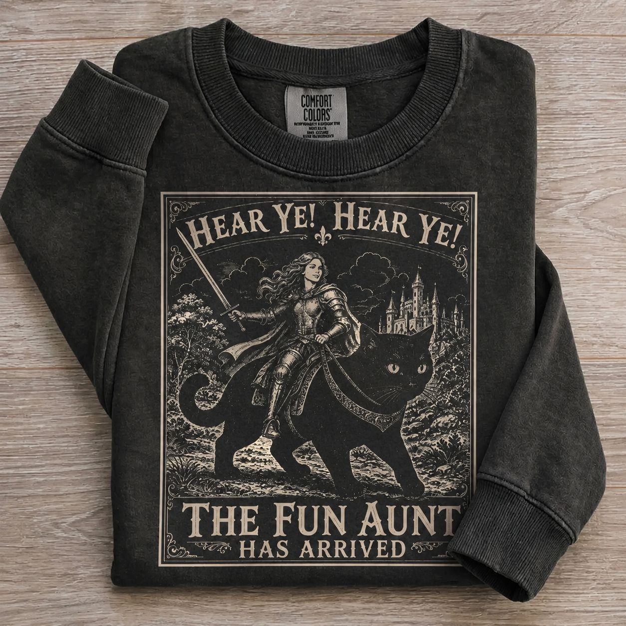 Fun Aunt Knight Riding Black Cat Sweatshirt