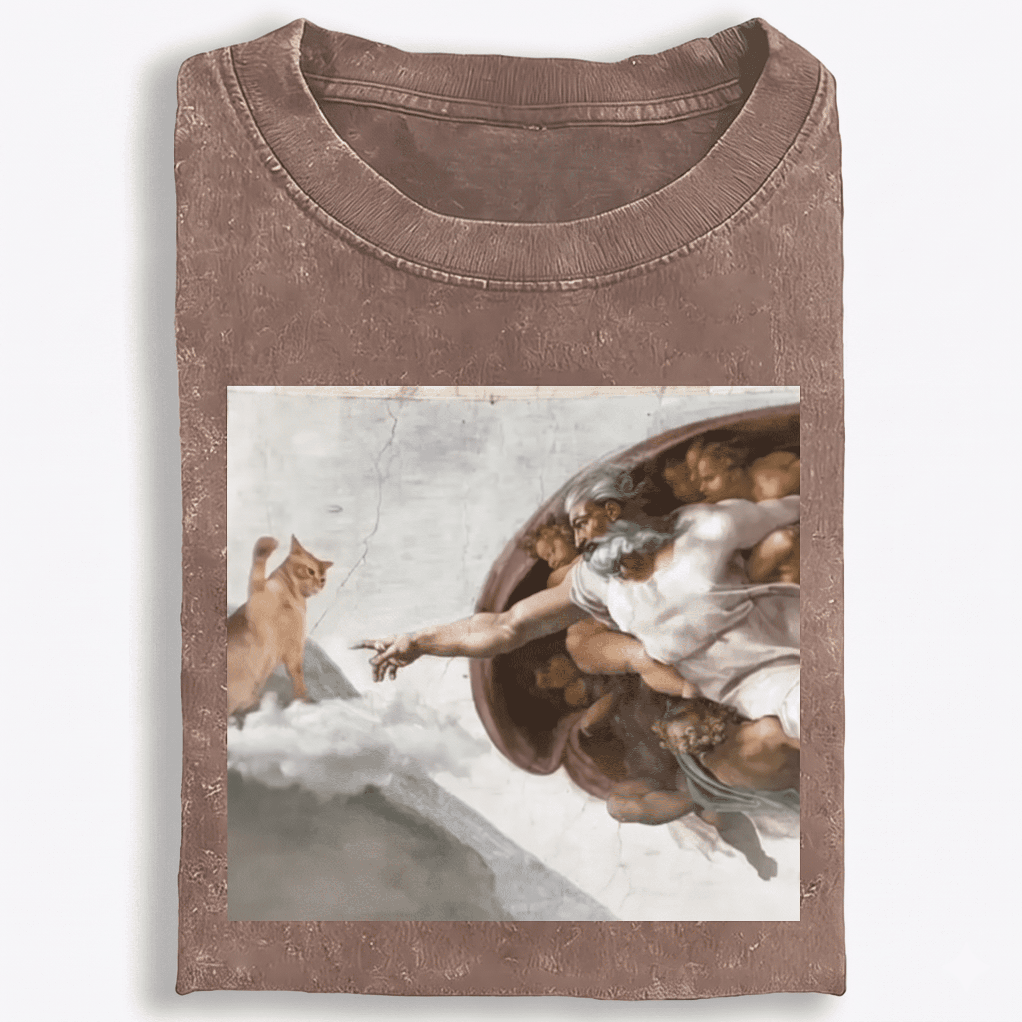 Cat Parody of "The Creation of Adam" Art Retro Washed T-Shirt | 100% Cotton | Streetwear Essential