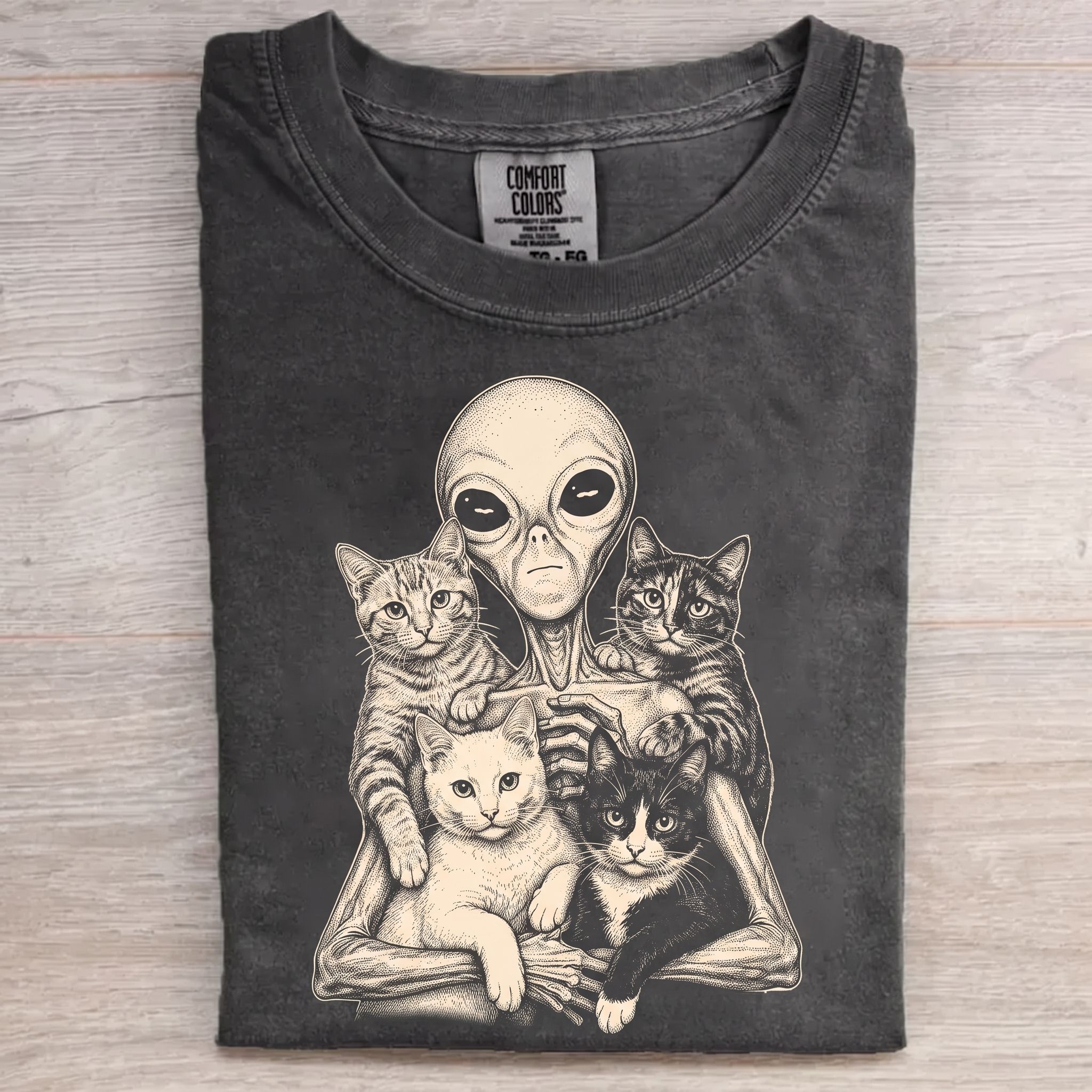 Alien Holding Cats Vintage T-Shirt