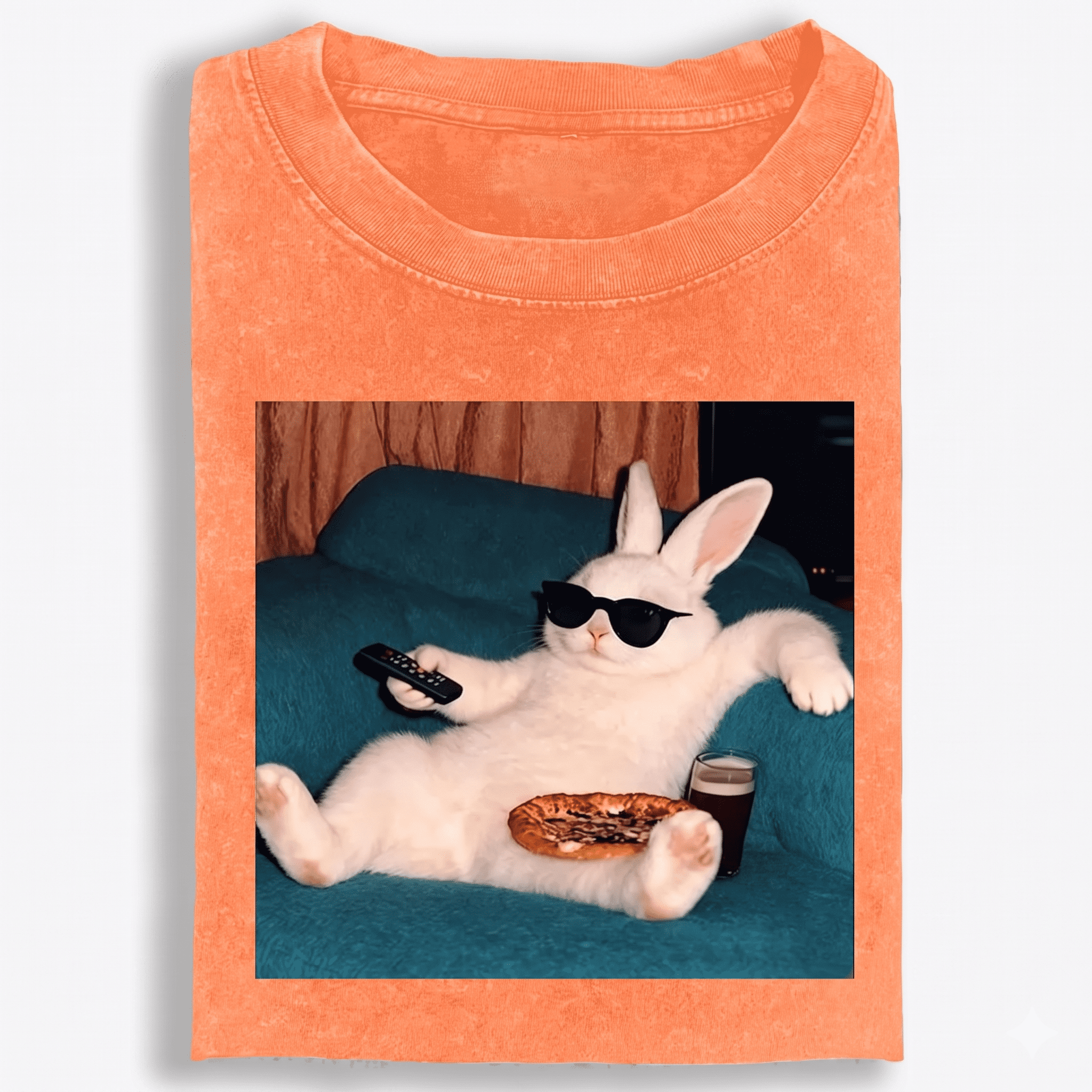 Couch Potato Bunny Retro Washed T-Shirt | 100% Cotton | Streetwear Essential